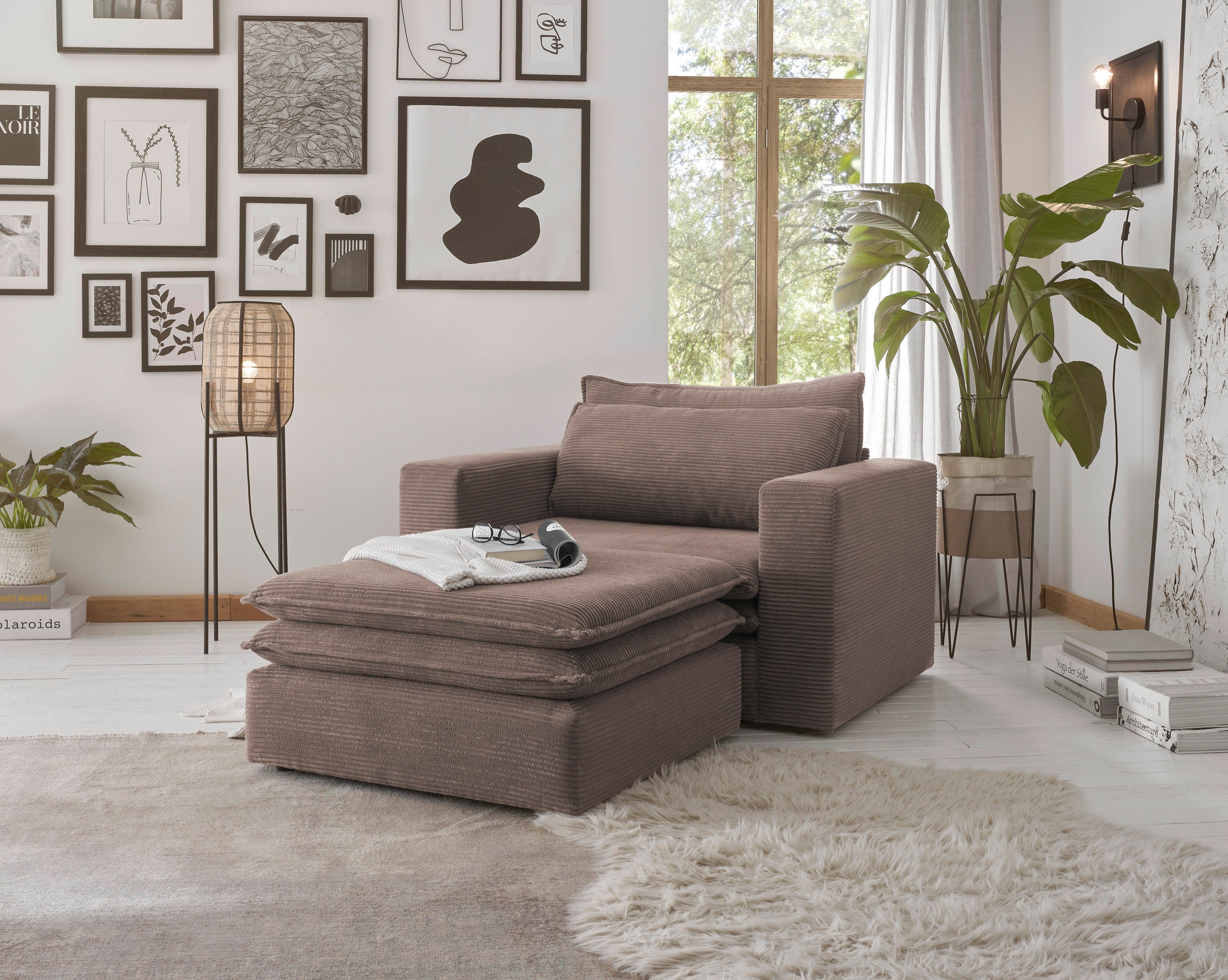 Places of Style Zithoek PIAGGE Hoogwaardige cord, loveseat en loveseat-hocker als set (2-delig)