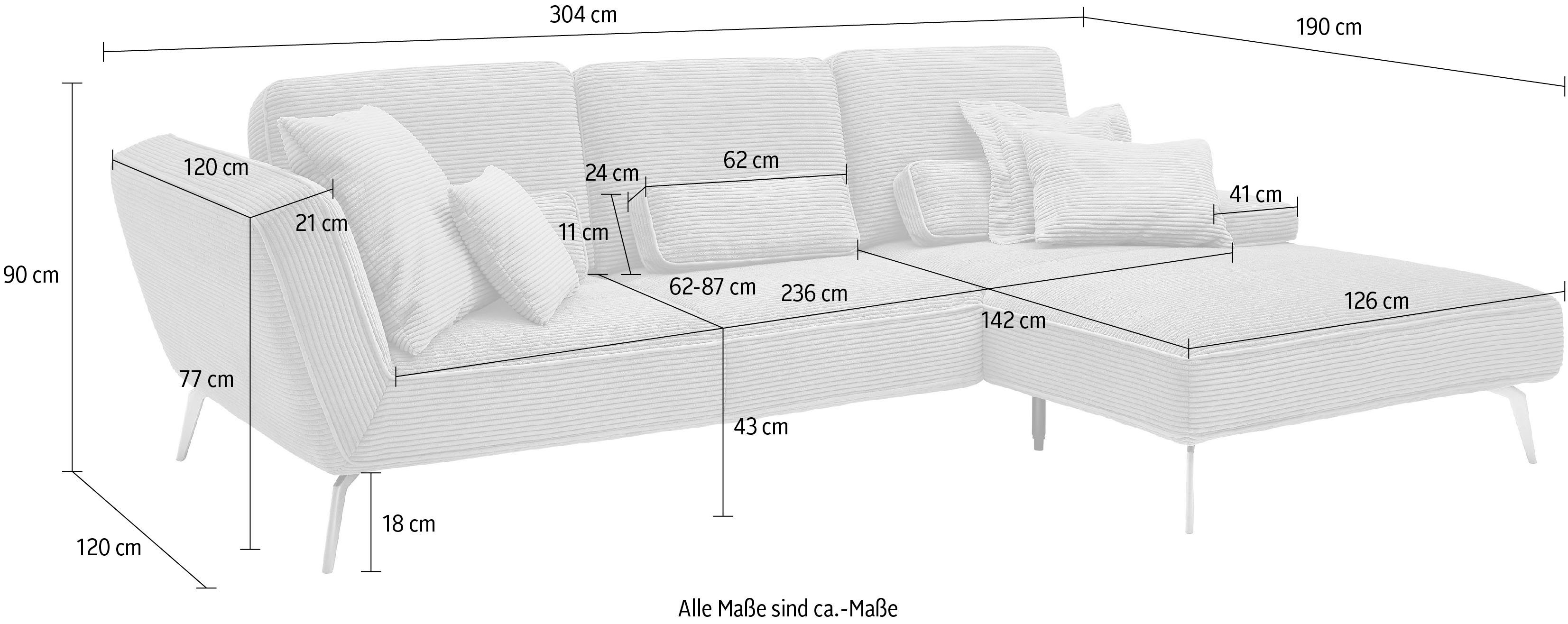 set one by Musterring Hoekbank SO 4500, voeten zwart mat, incl. draaibare rugfunctie, cord, L-vorm