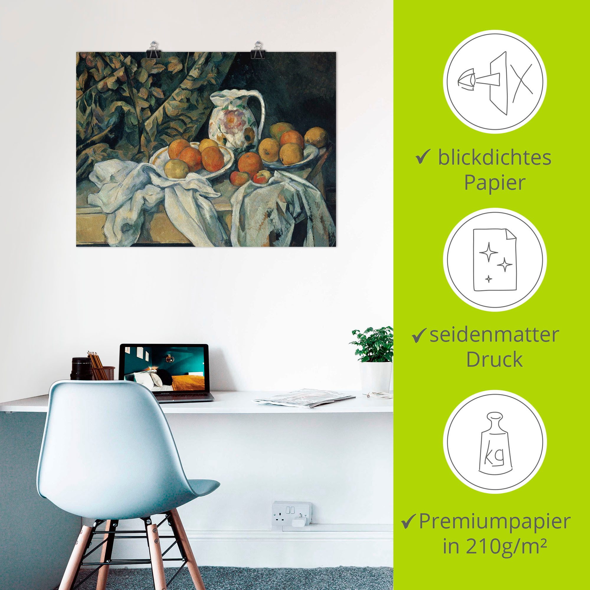 Artland Artprint Stilleven met perziken en flessen als artprint op linnen, muursticker of poster in verschillende maten