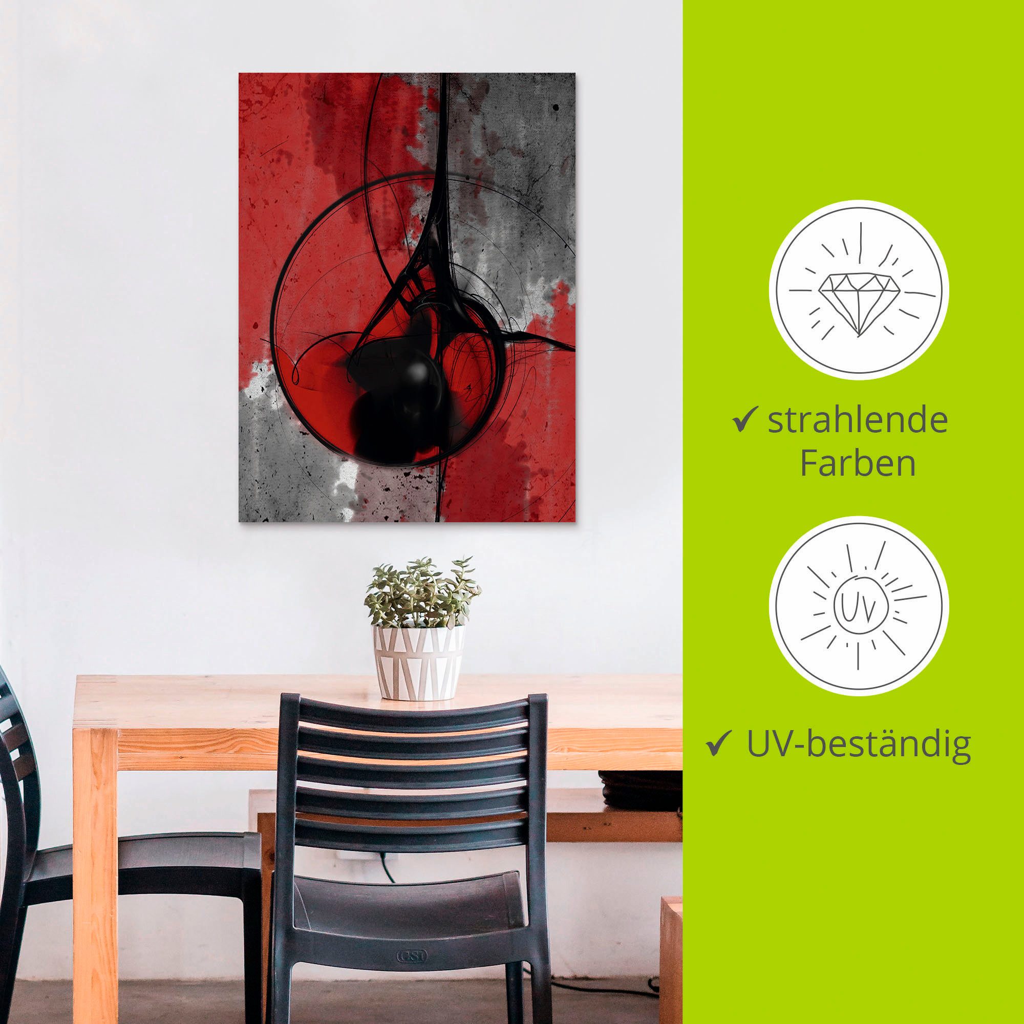 Artland Artprint Abstract in rood en zwart als artprint van aluminium, artprint voor buiten, artprint op linnen, poster in verschillende maten. maten
