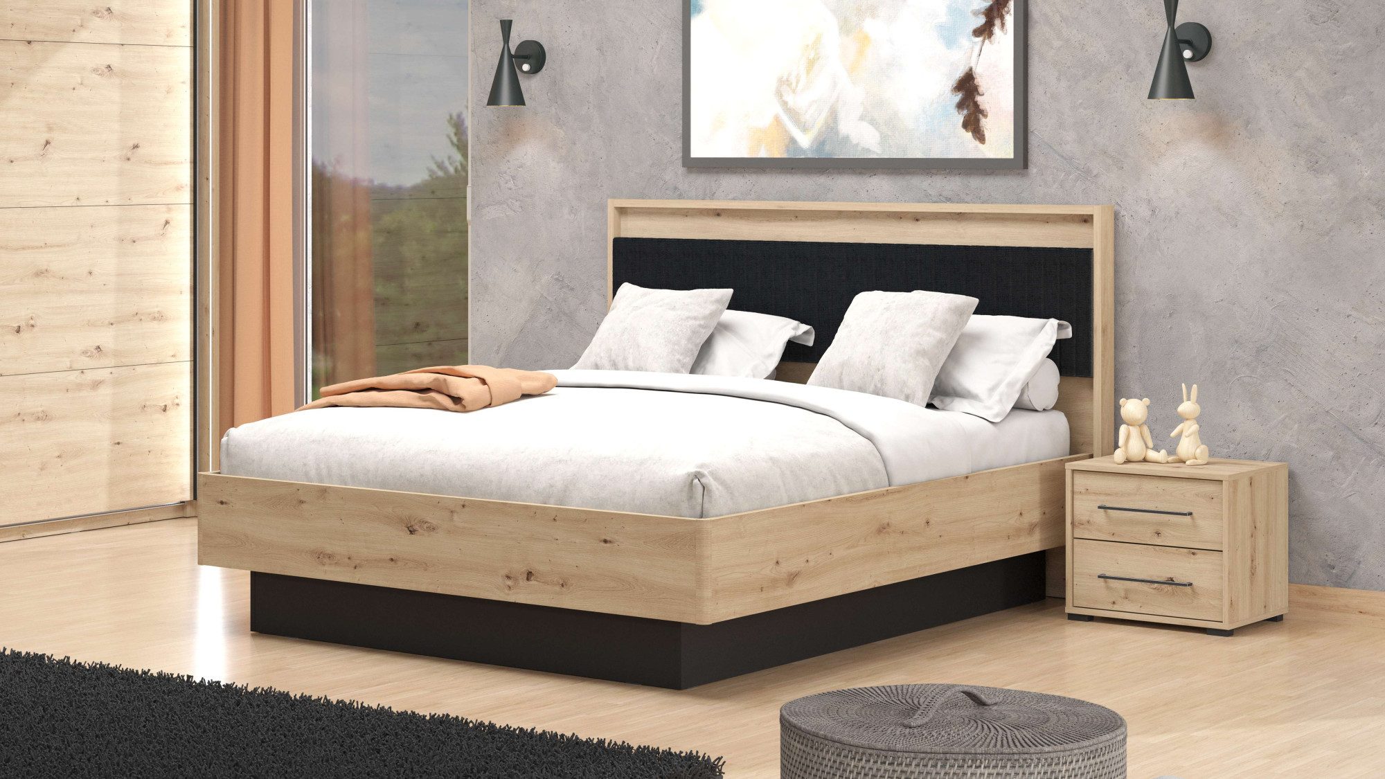 INOSIGN Bedframe Ascalon, gepolsterde rugleuning, bekleed met zachte cordstof Ligoppervlakken 160 of 180x200 cm, FSC®-gecertificeerd houtmateriaal