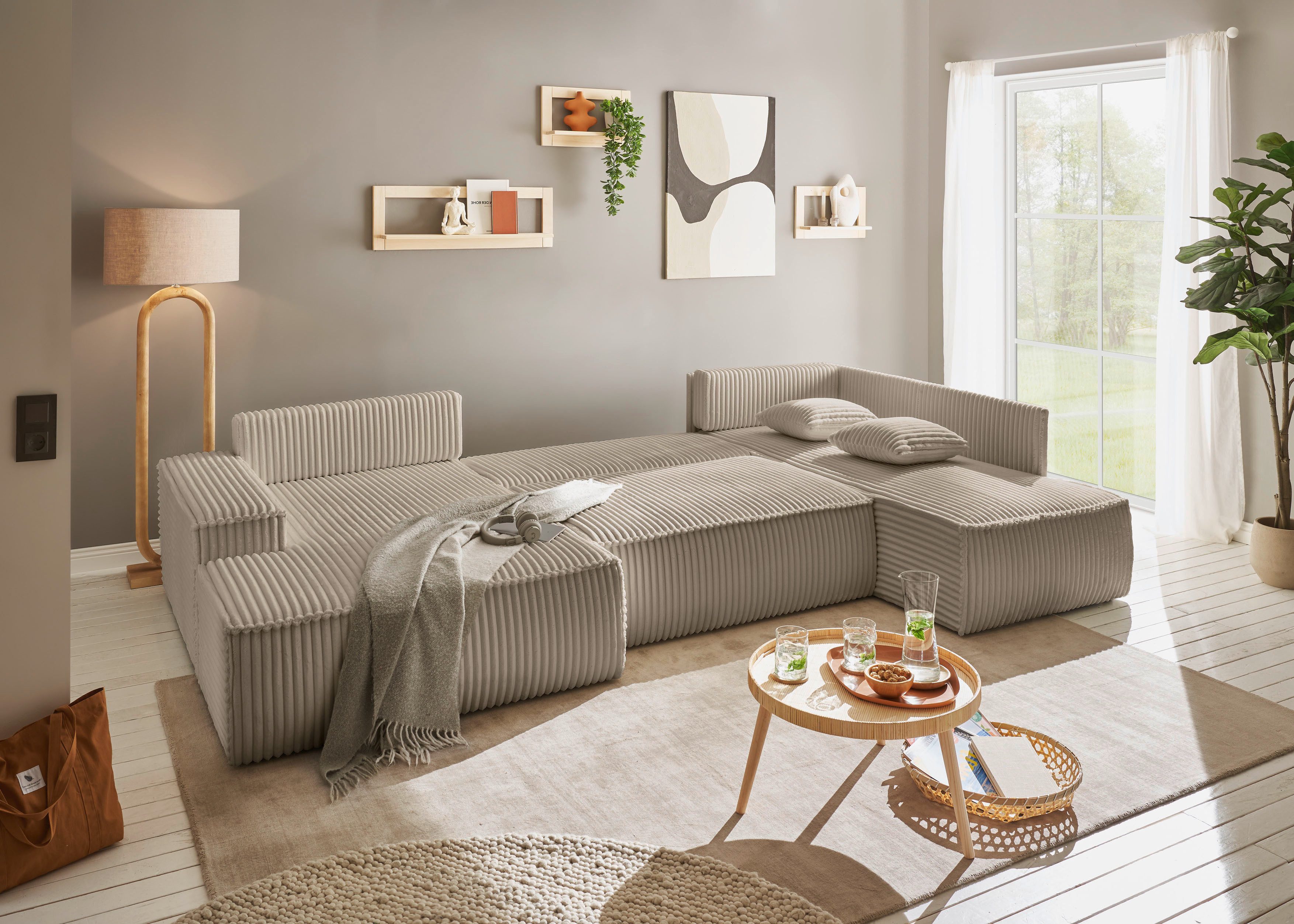 andas Zithoek FINNLEY U-model XXL 329 cm, bedbank, slaapfunctie m. bedkist