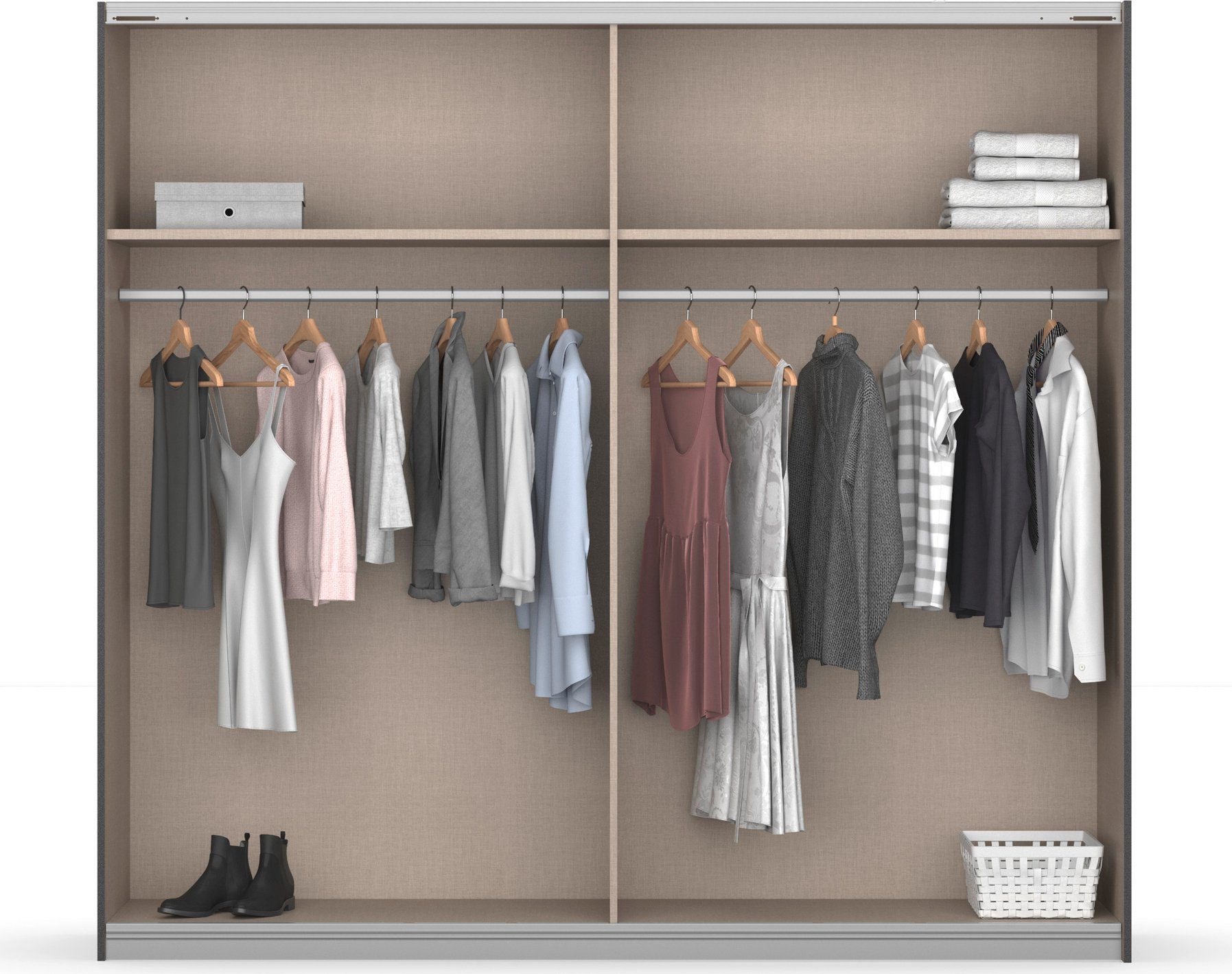 rauch Zweefdeurkast Kledingkast Kast Garderobe Slaapkamerkast BAREA Front-oplage in moderne lamellen-look en spiegel MADE IN GERMANY