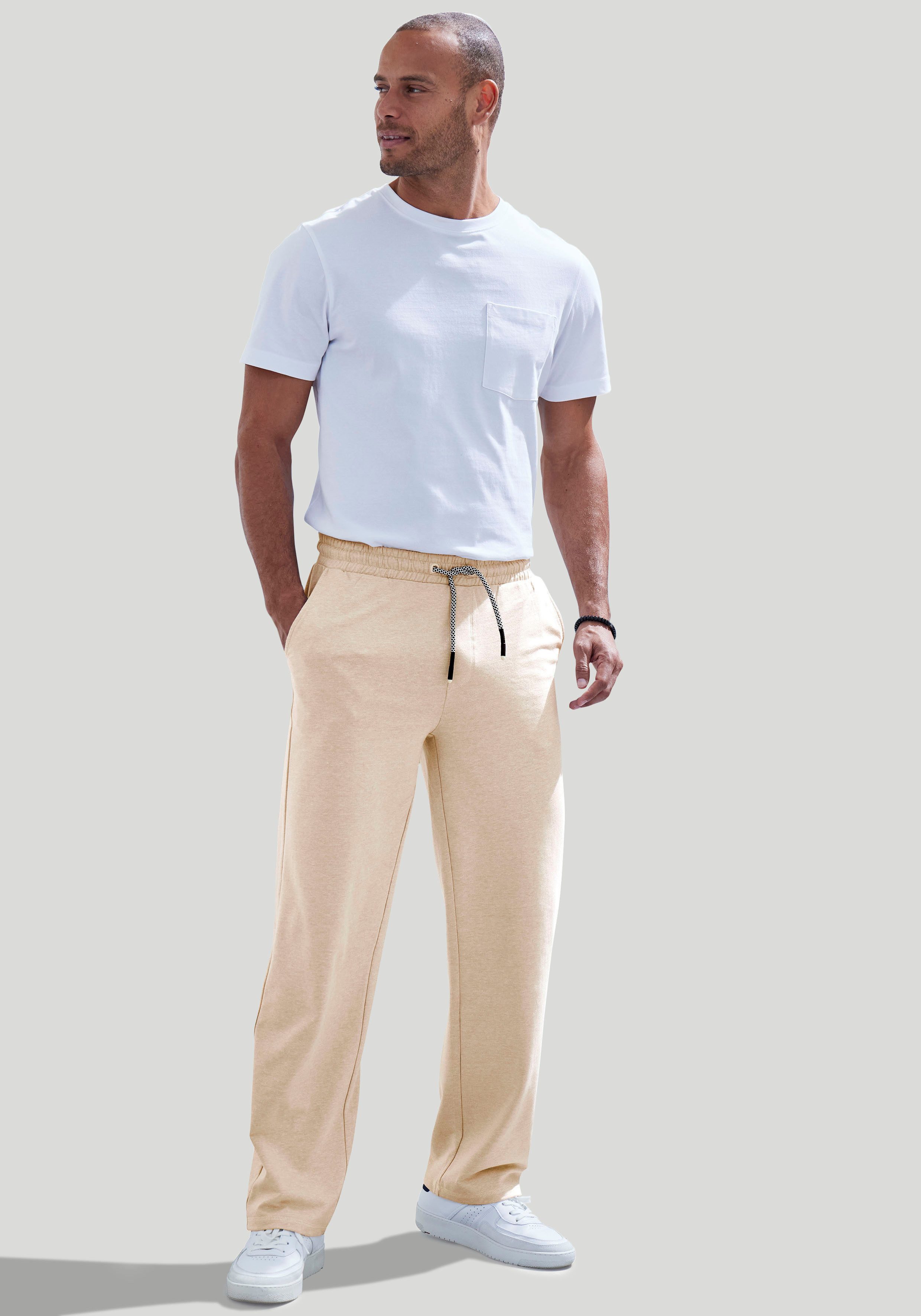 John Devin Sweatbroek Wijd model in melange-look van katoenmix