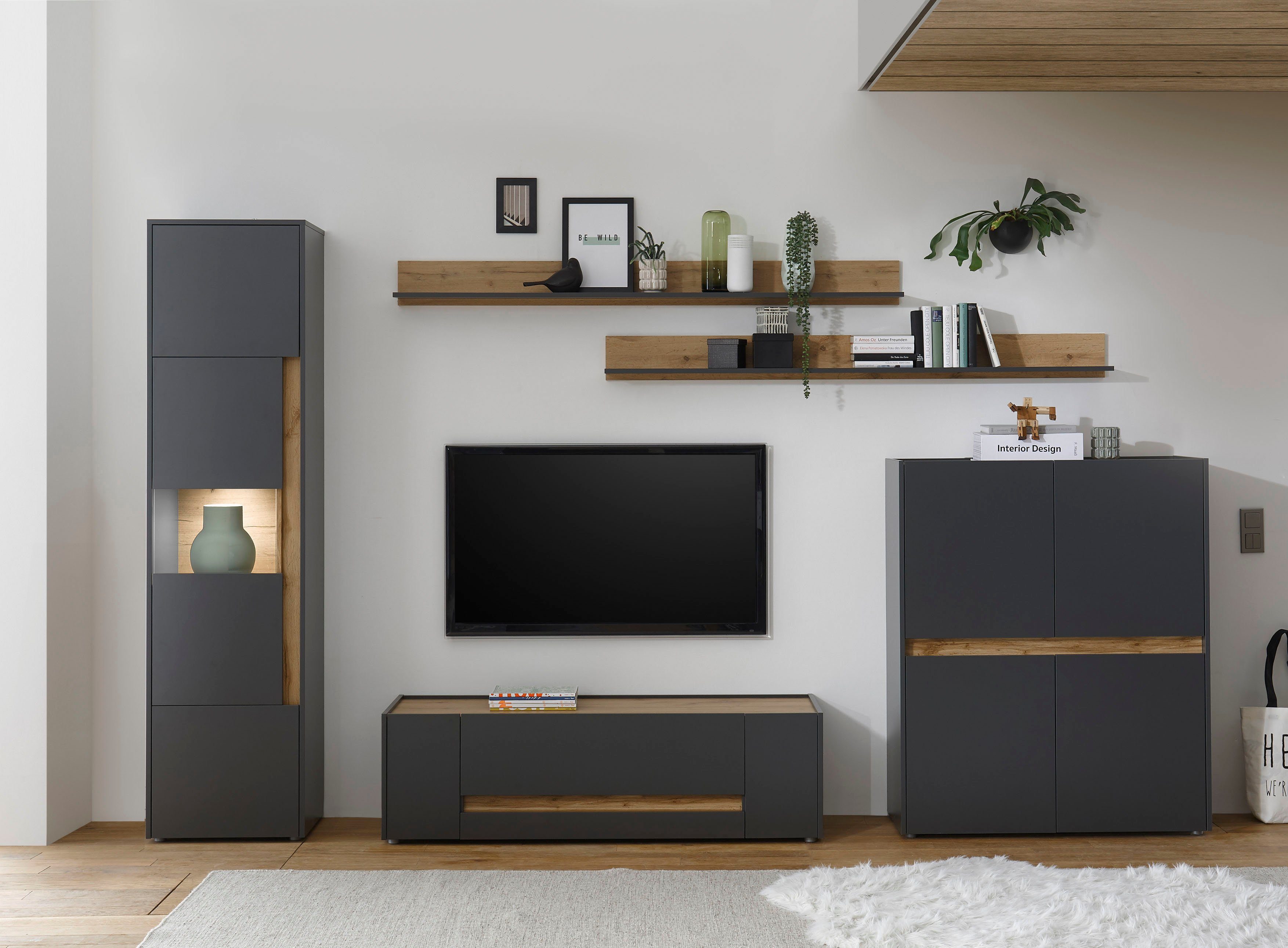 INOSIGN Wandmeubel City/Giron Breedte ca. 350 cm (set, 5-delig) tv-wandmeubels grijs