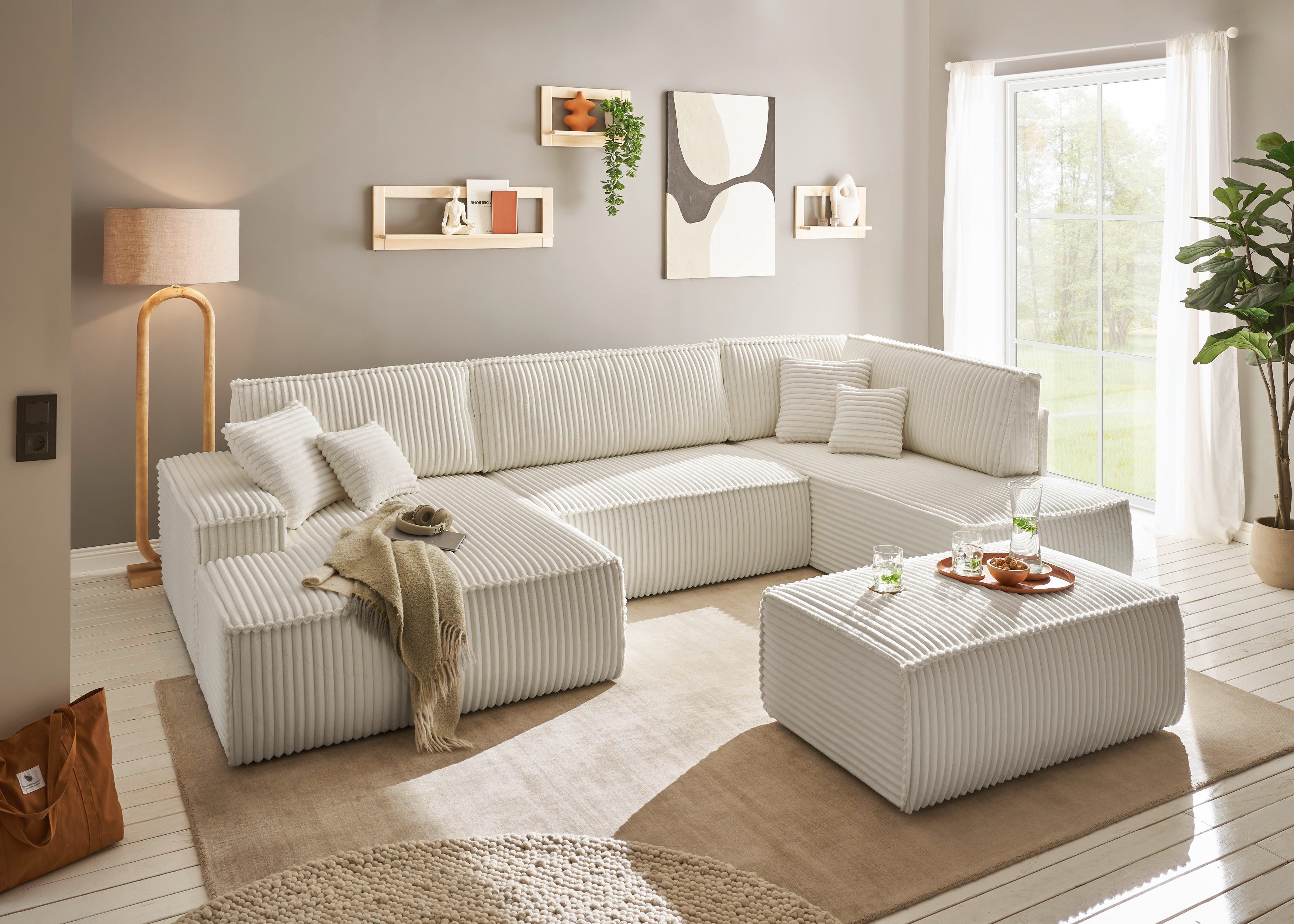 andas Zithoek FINNLEY U-model XXL 329 cm, bedbank, slaapfunctie m. bedkist