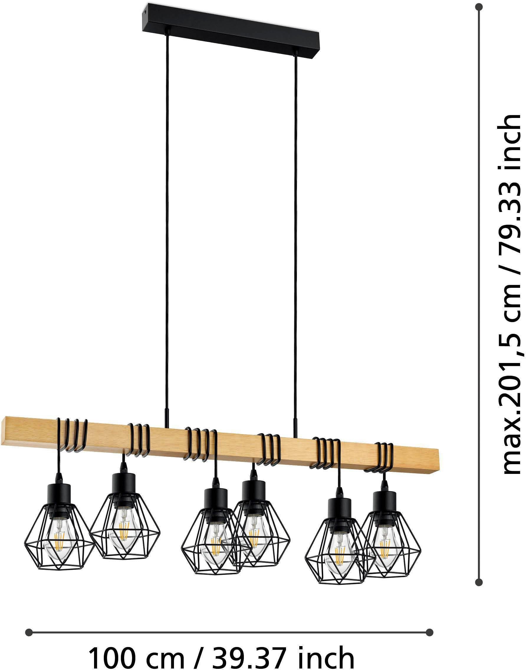 EGLO Hanglamp TOWNSHEND 5 Vintage hanglamp, Industrial, retro lamp van staal en hout, E27