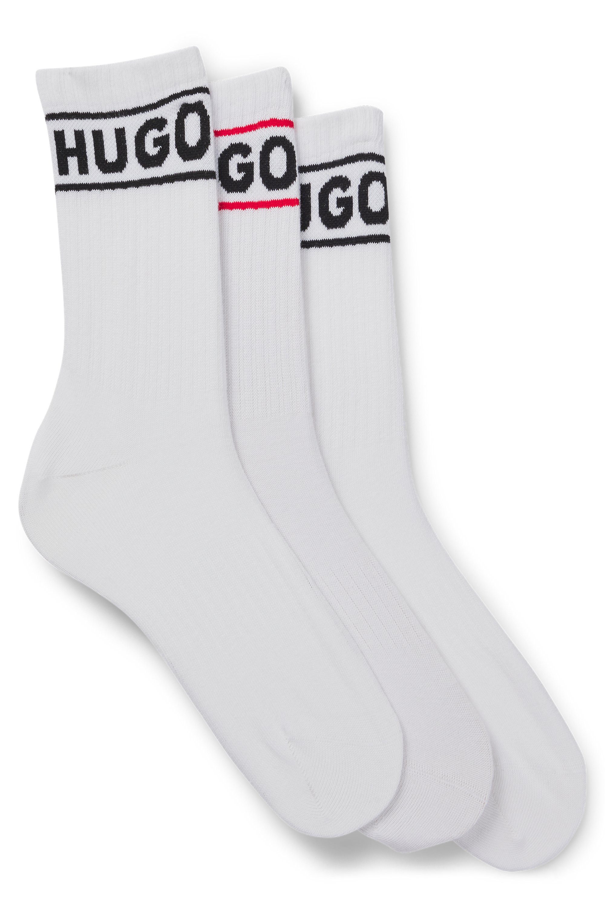 HUGO underwear Vrijetijdssokken 3P QSRIB SPORTY CC W met contrasterend logo-detail (3 paar, Set van 3) dames sokken maat 39-42 wit