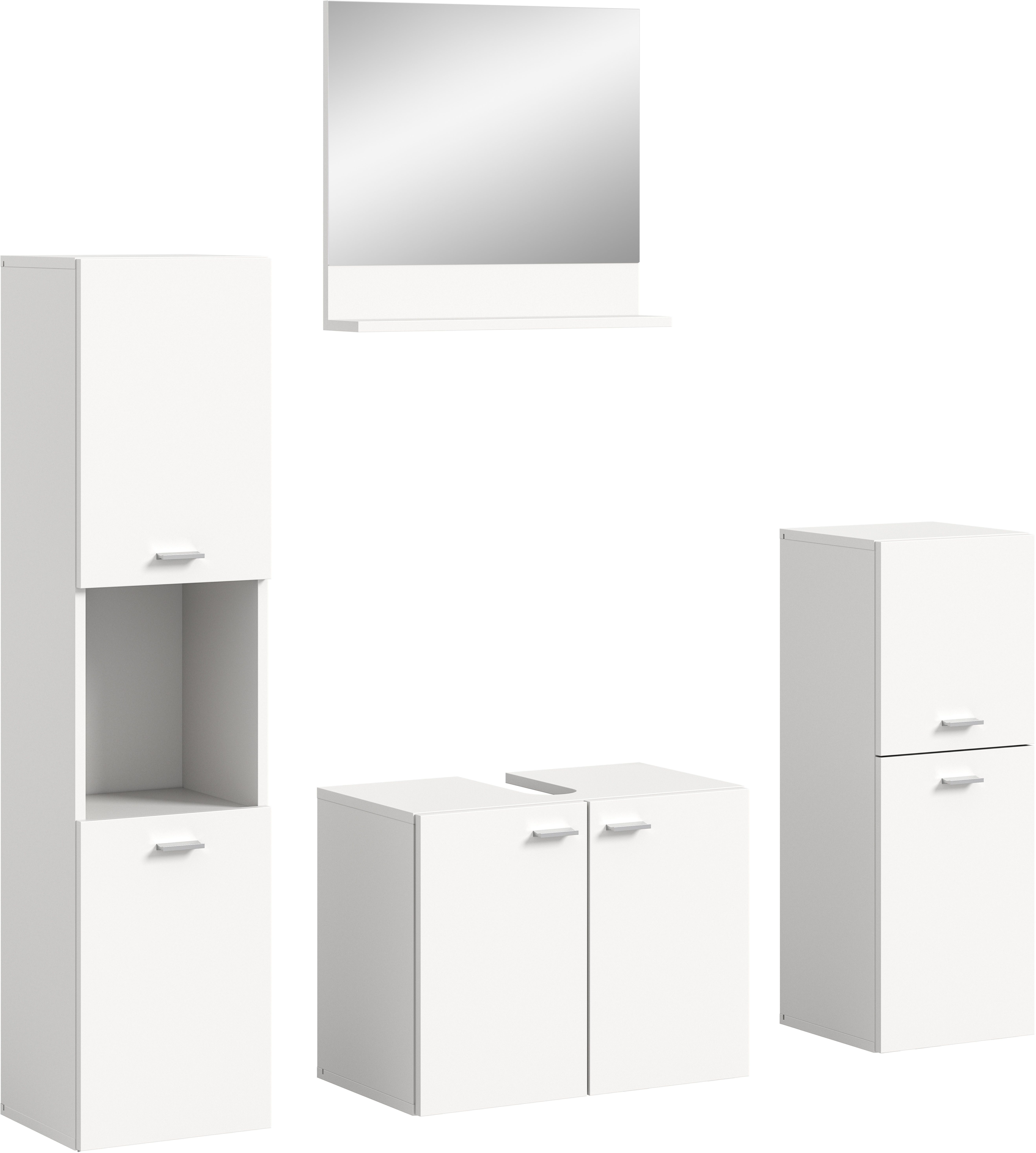 welltime Badmeubelset Tampa, breedte 137cm, 4-delig Wastafelonderkast, spiegel, hoge kast, midikast (4 stuks)