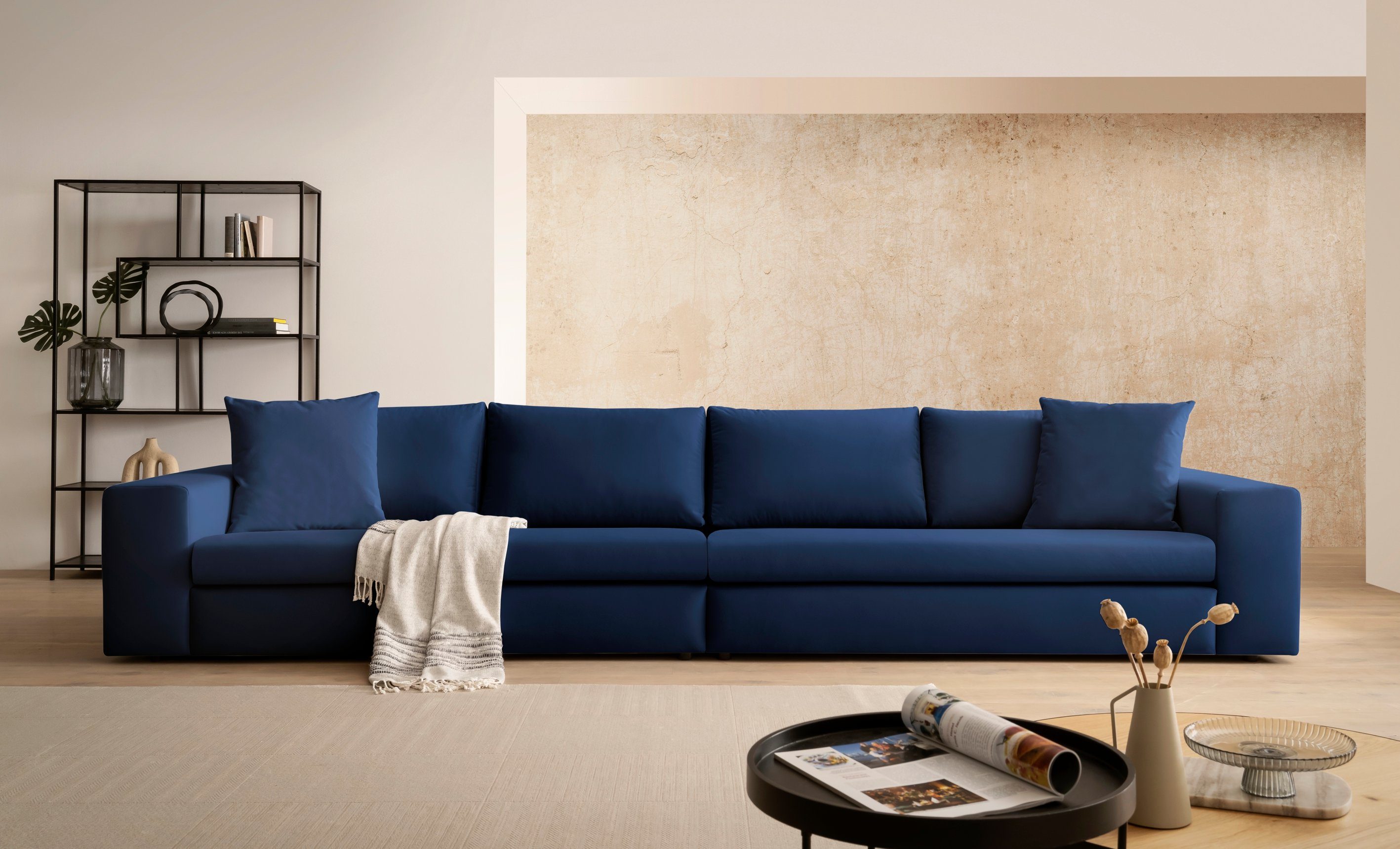 andas 4-zitsbank SLEETLAND XXL in fluweel of vintage lederlook blauw, banken