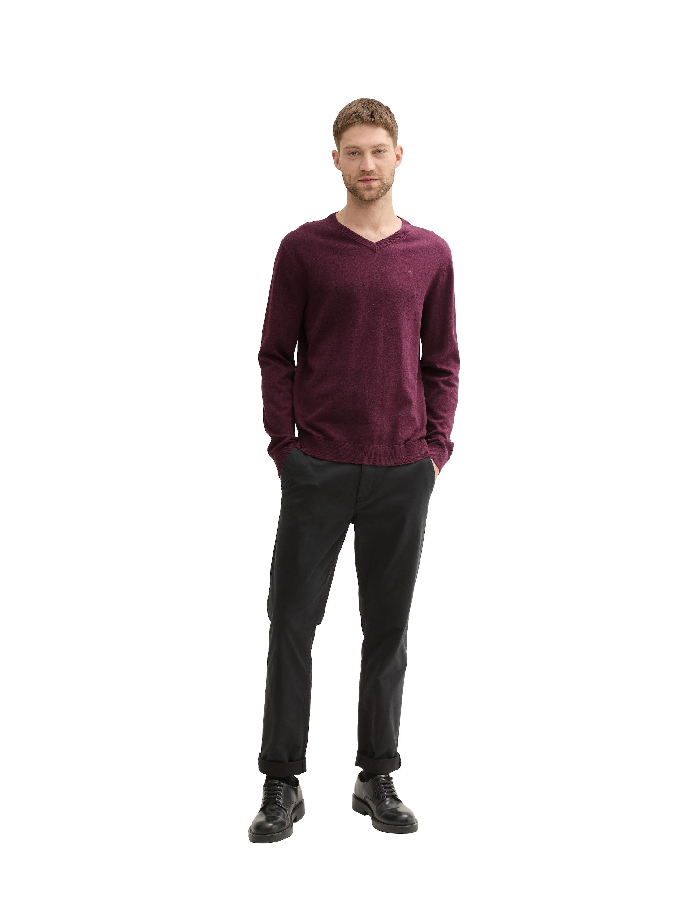 Tom Tailor Trui met V-hals met klein logoborduursel