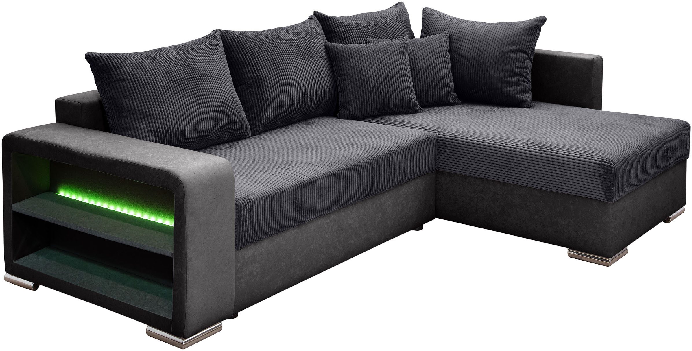 COLLECTION AB Hoekbank L-model Regalarmleuning met LED RGB verlichting, bedfunctie en bedbox