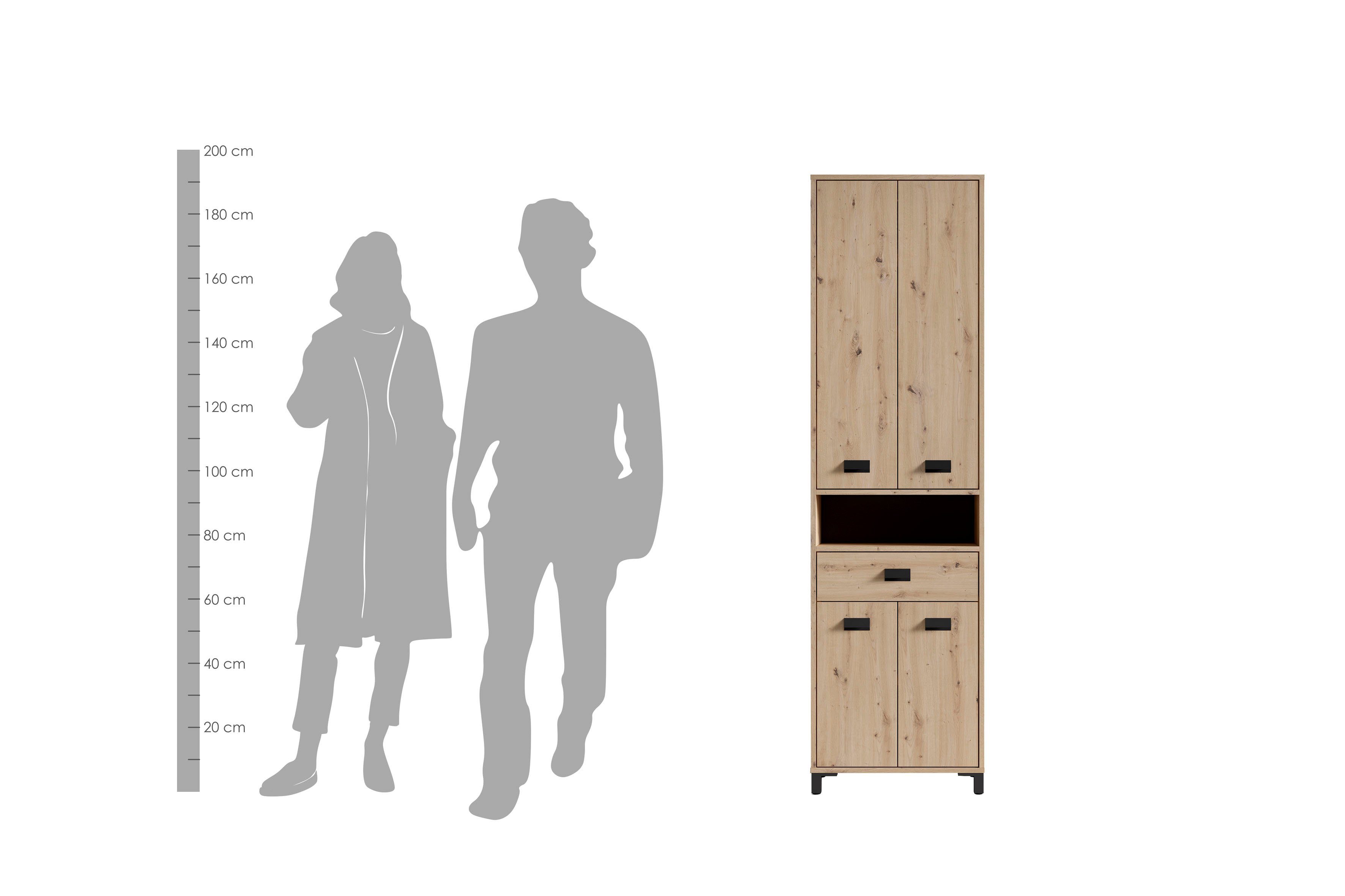 byLIVING Hoge kast Wellness Badkamer hoge kast met 4 deuren en lade voor veel opbergruimte