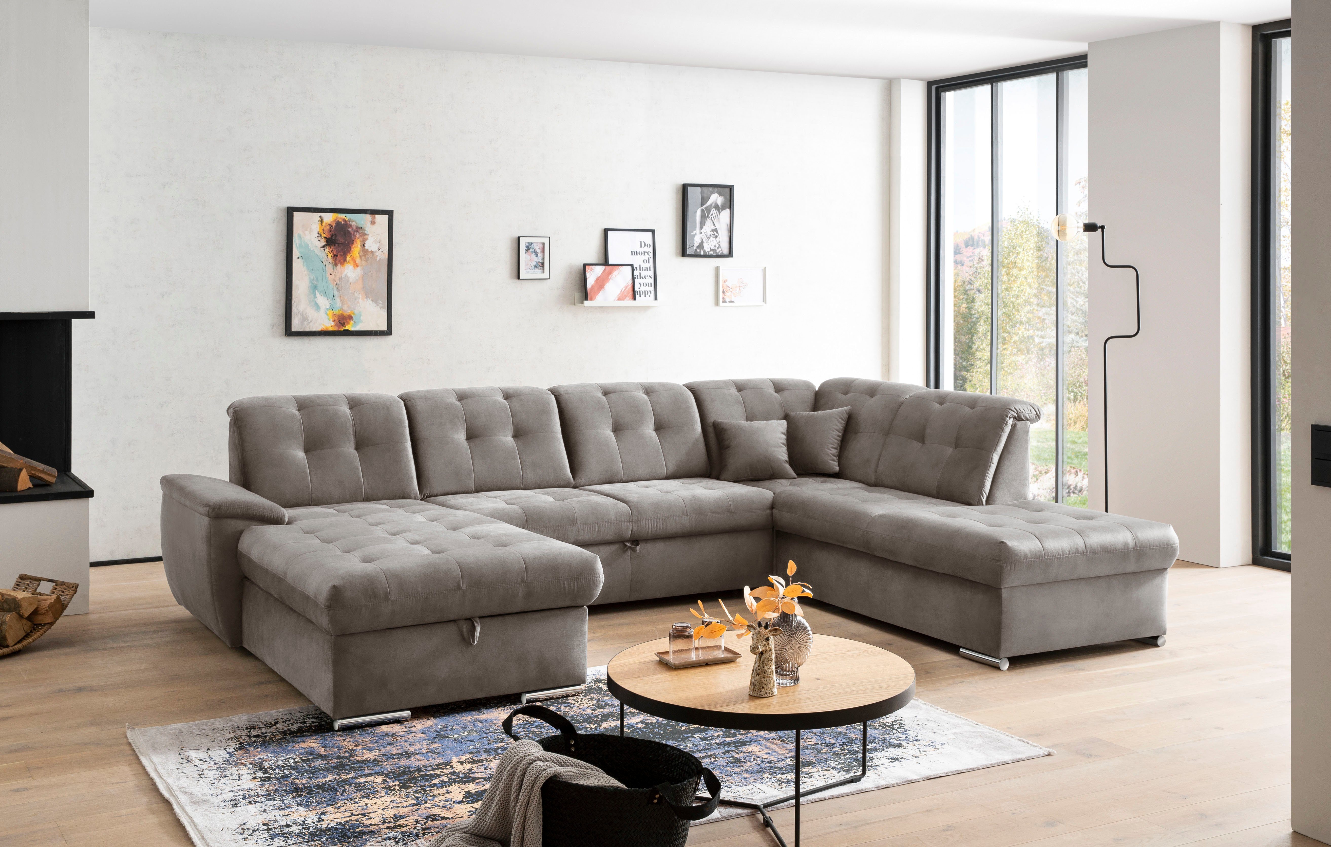 exxpo - sofa fashion Zithoek Durango, uitgebreide zit- en rugverwerking, comfortabel, U-vorm inclusief verstelbare hoofdsteun, naar keuze met slaapfunctie en bedkist (4-delig)
