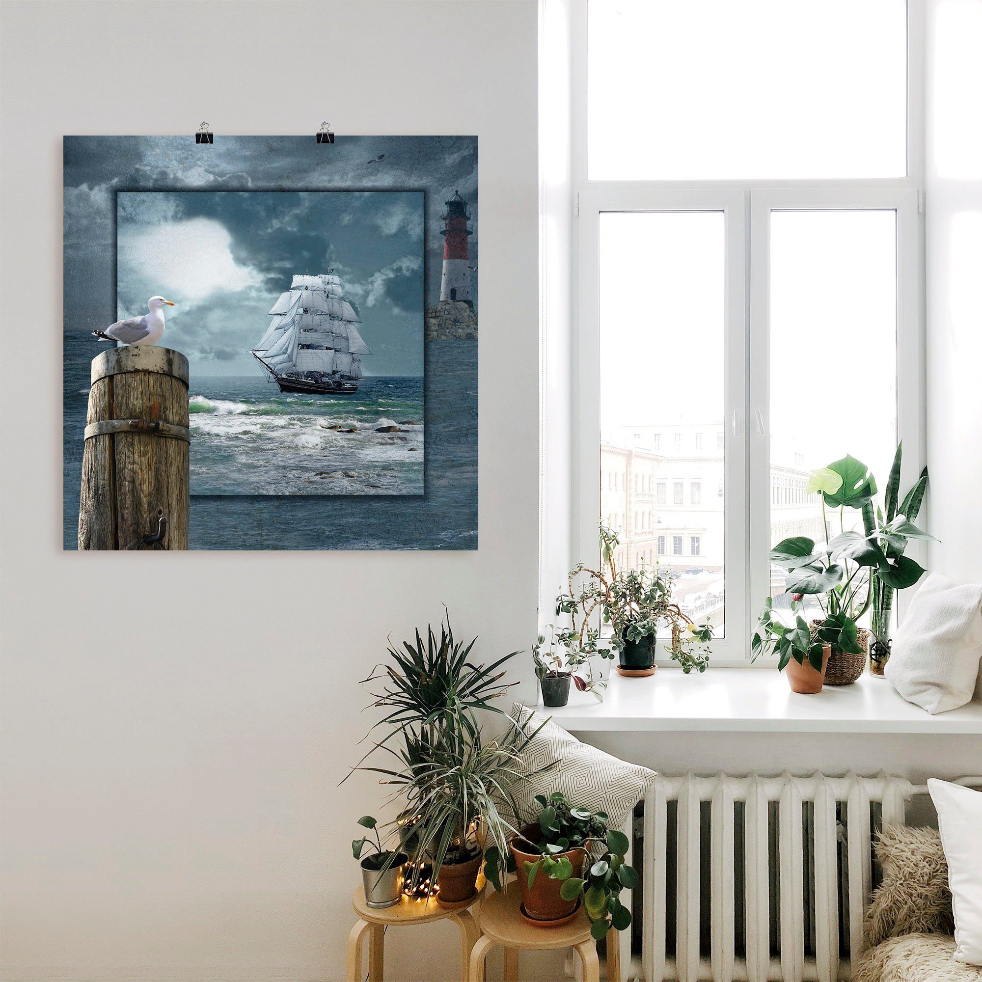 Artland Artprint Maritieme collage met zeilschip als artprint op linnen, poster, muursticker in verschillende maten