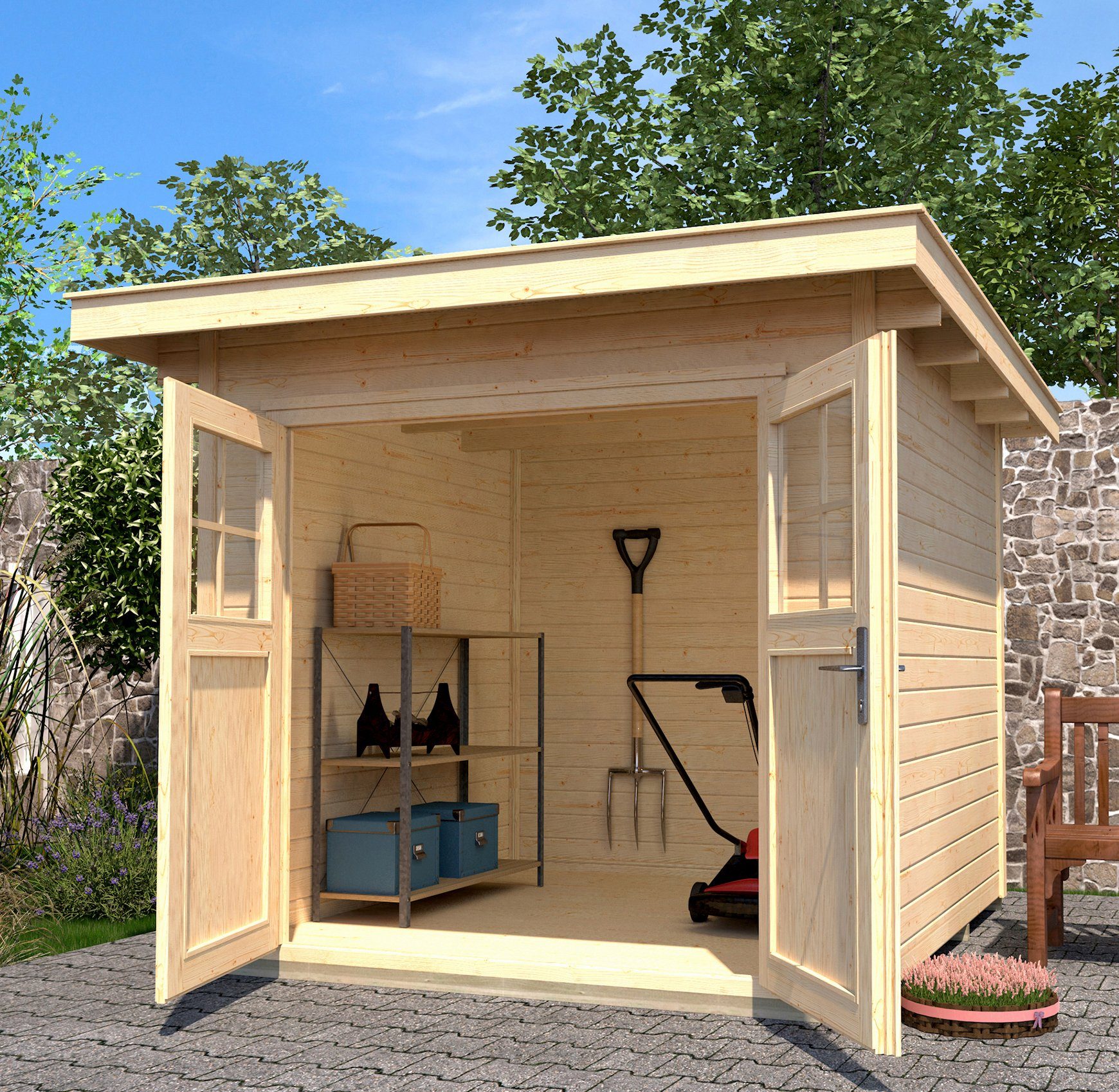 weka Tuinhuisje 179 Maat 3 houten tuinhuisjes beige