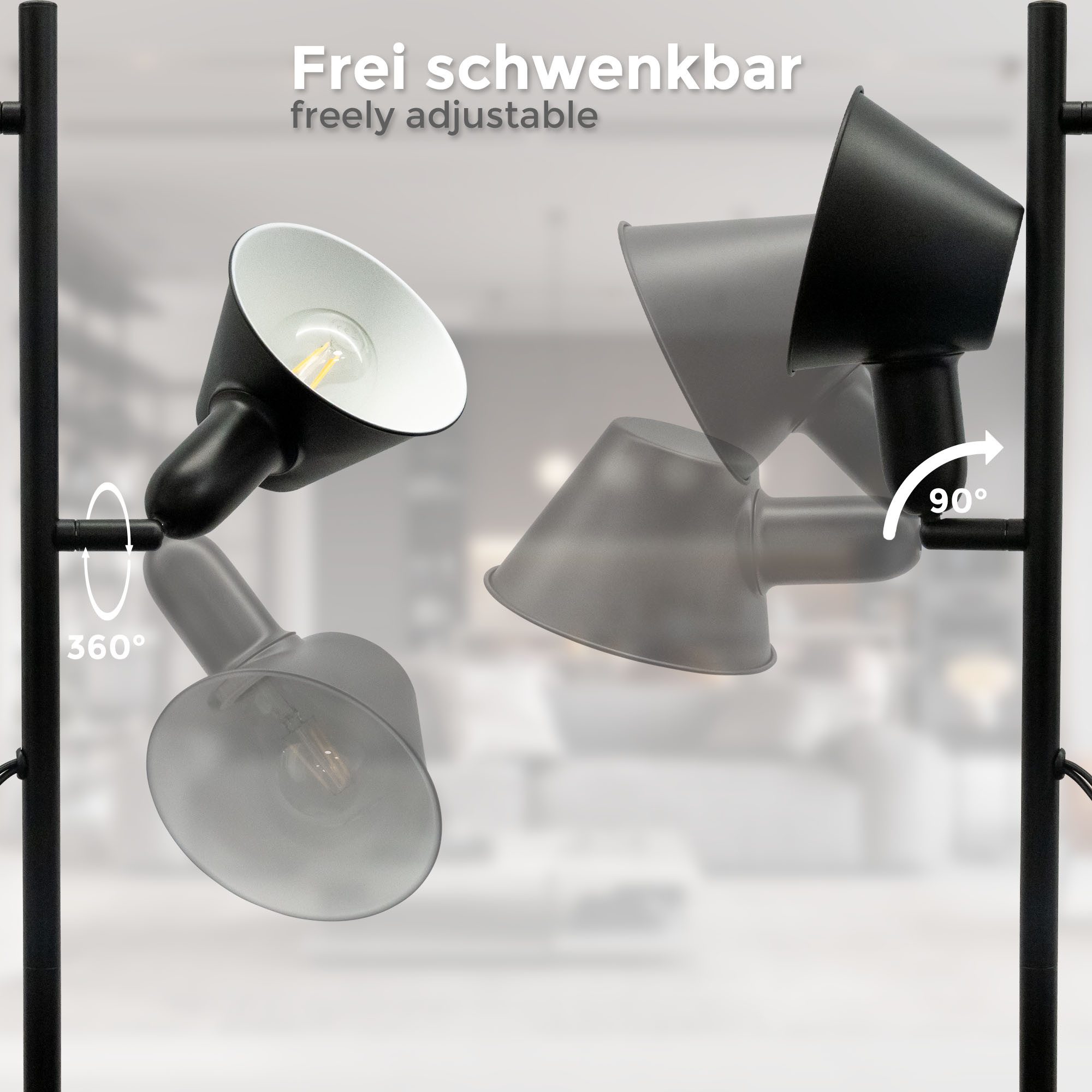 B.K.Licht Staande lamp Design vloerlamp, incl. dubbele schakelaar (1 stuk)