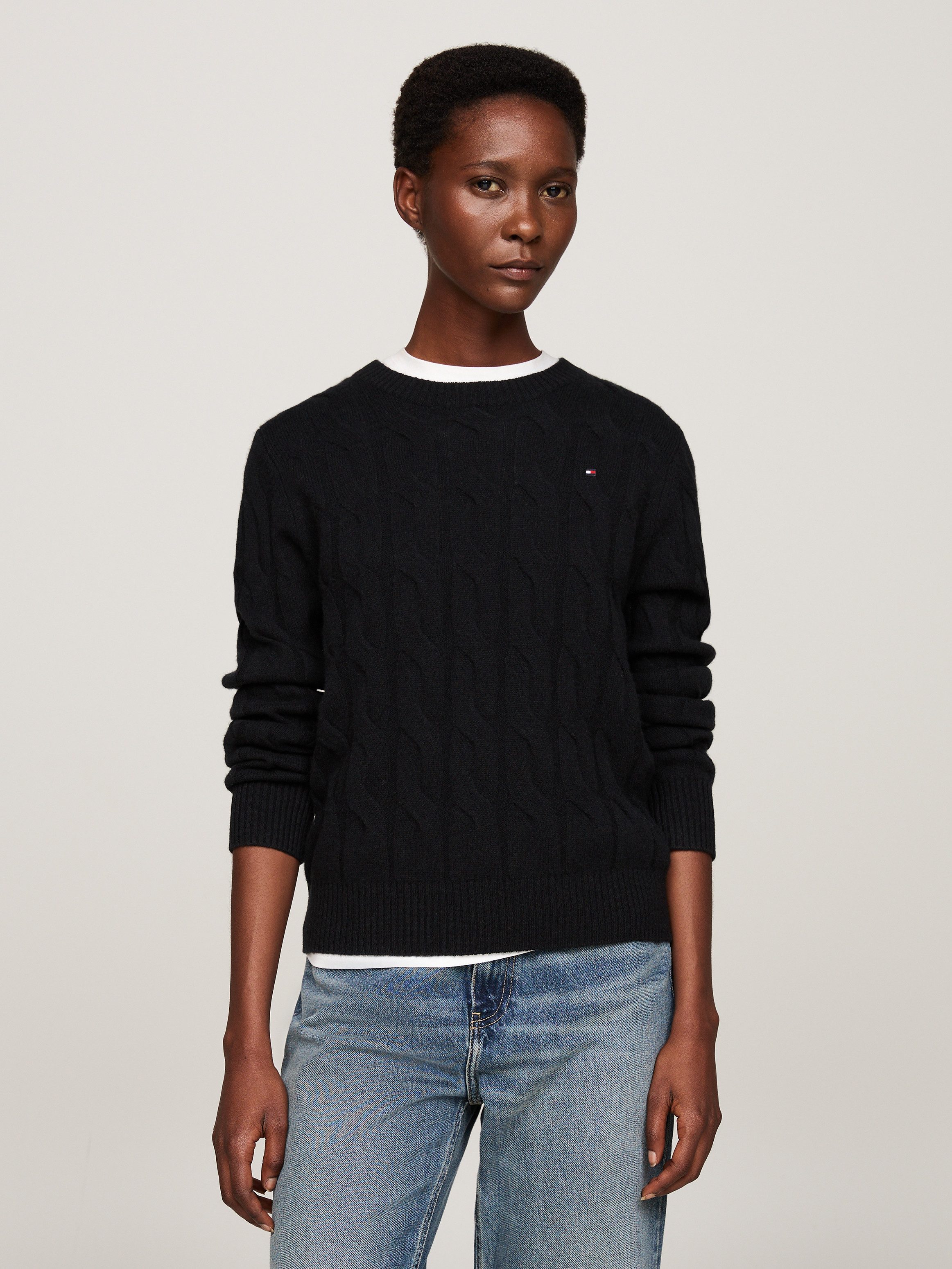 Tommy Hilfiger Gebreide trui SOFT WOOL CABLE C-NK met kabelpatroon van zuivere wol