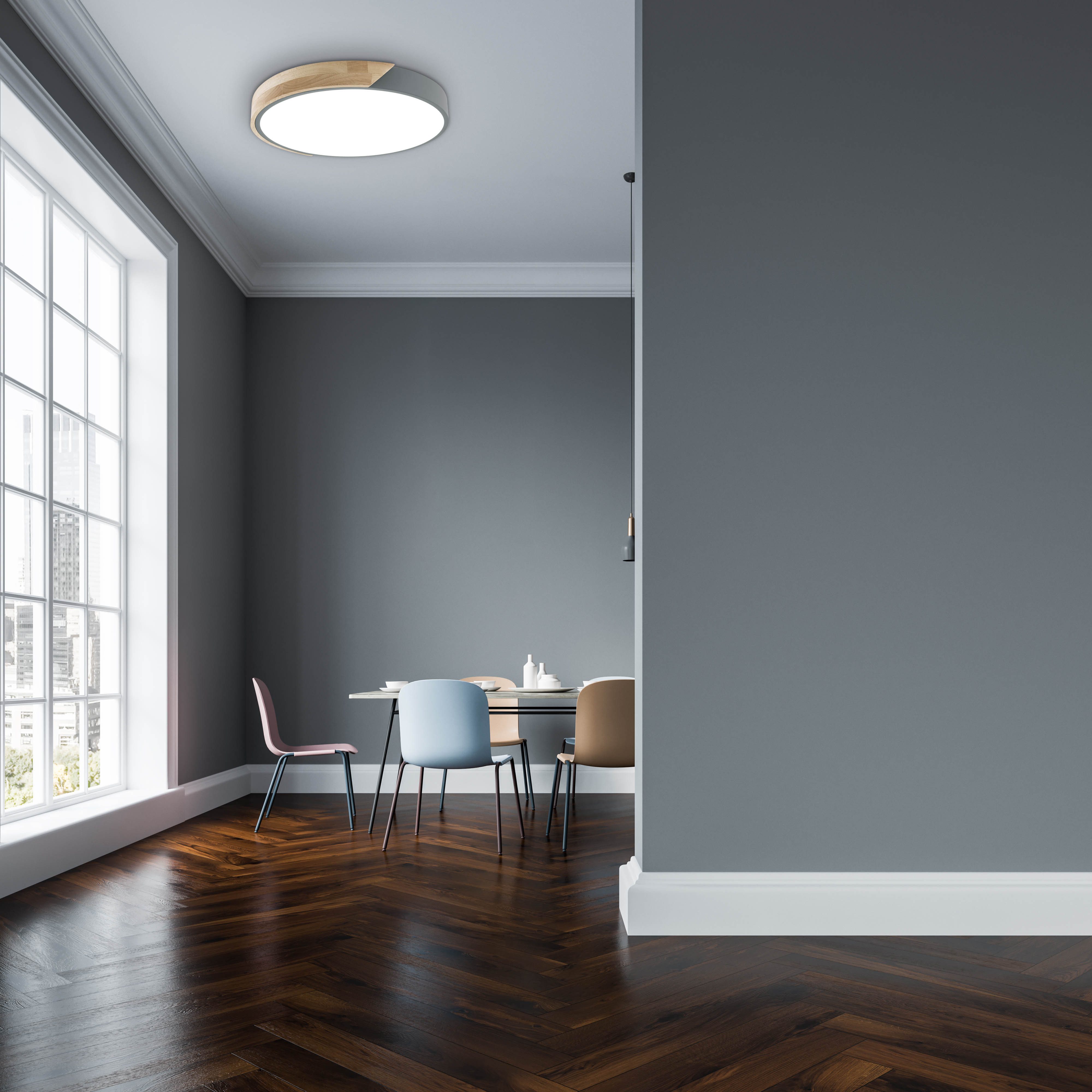 näve Led-plafondlamp Borneo Dimmbaar via afstandsbediening (incl.), CCT, geheugen, nachtlampje, houten rand (1 stuk)