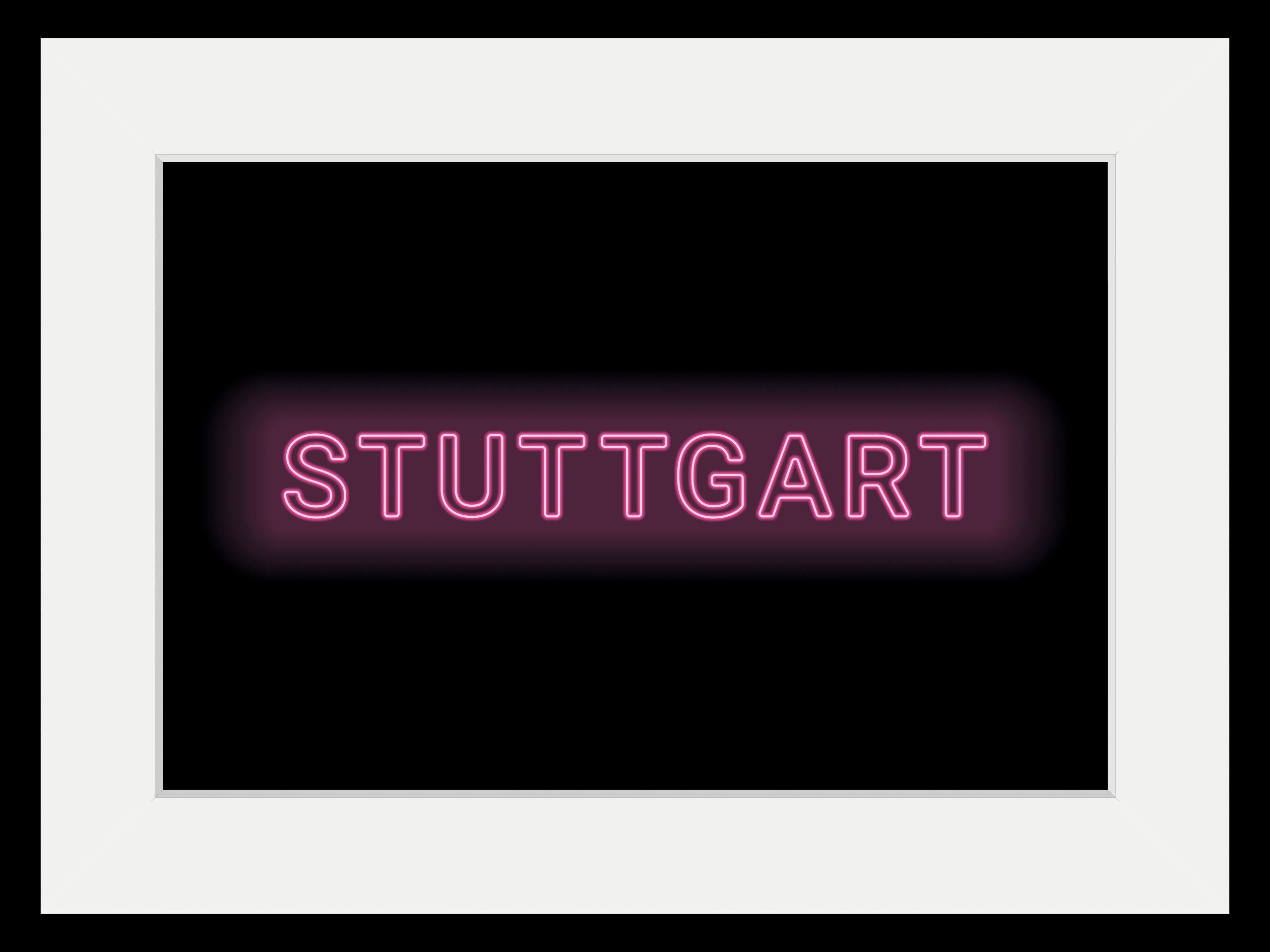 queence Wanddecoratie STUTTGART LIGHTS HD premium posterdruk incl. houten lijst (1 stuk)