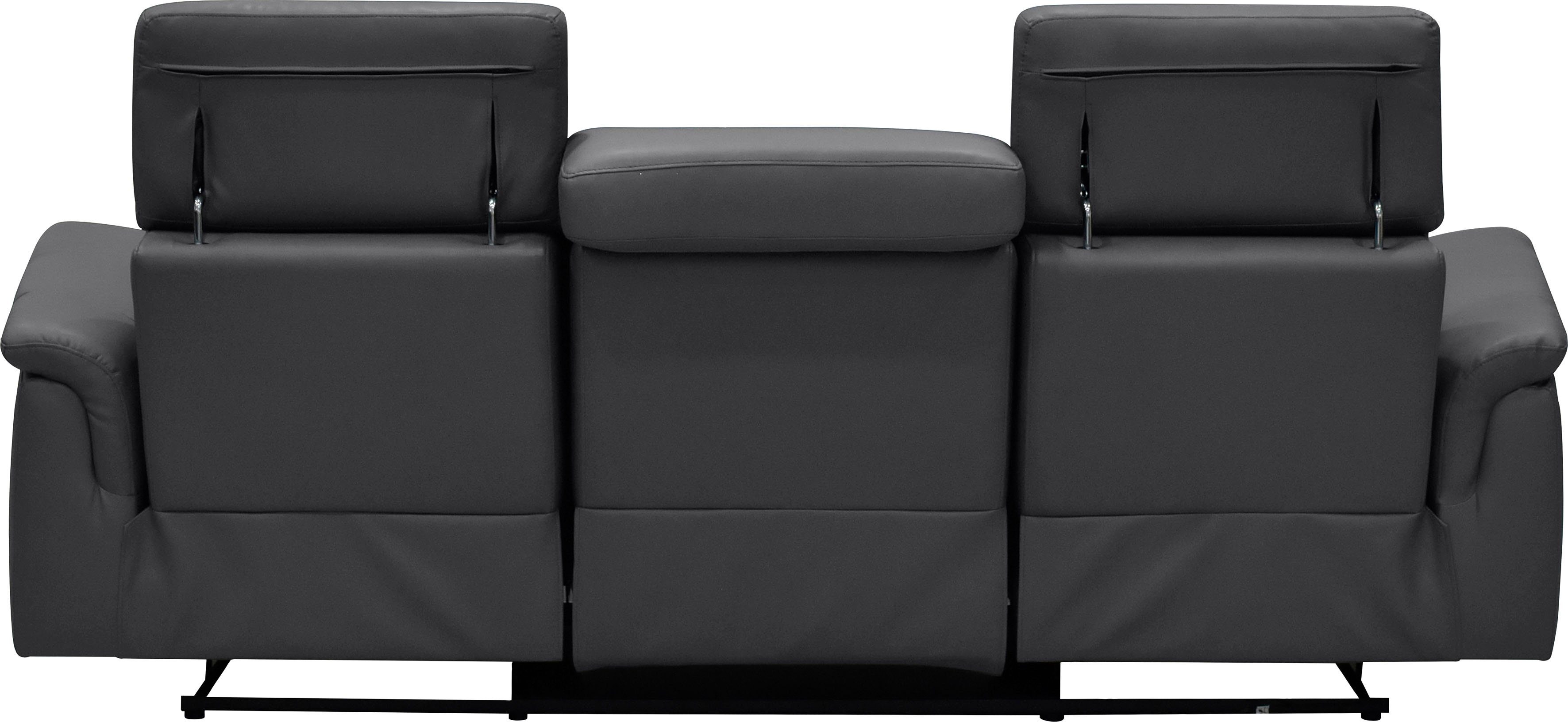 Places of Style 3-zitsbank Pareli 229 cm, handmatige en elektrische relaxfunctie in 2 zits USB, verstelbare hoofdsteun, LED-verlichting, in echt leer, kunstleer, geweven stof
