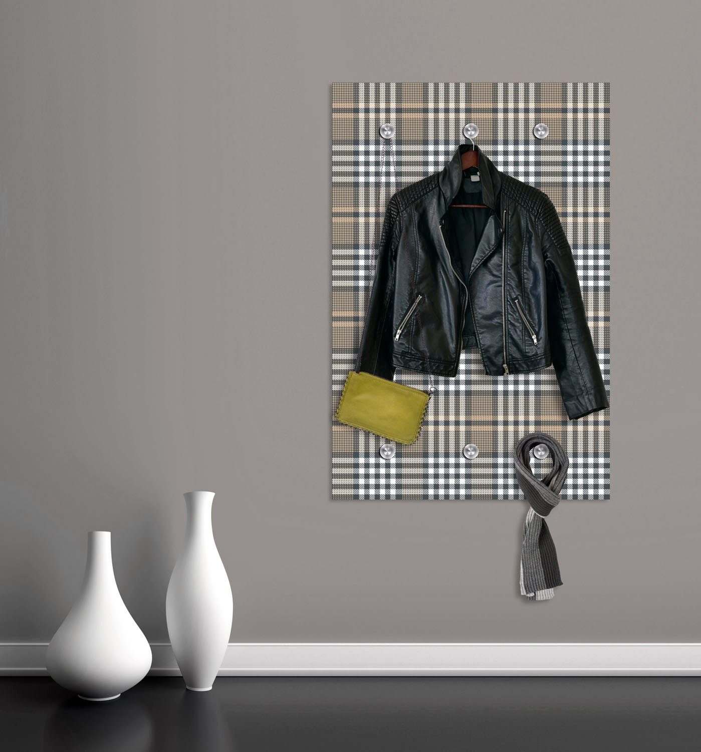 queence Kapstok Ruitpatroon met 6 haken, 80 x 120 cm