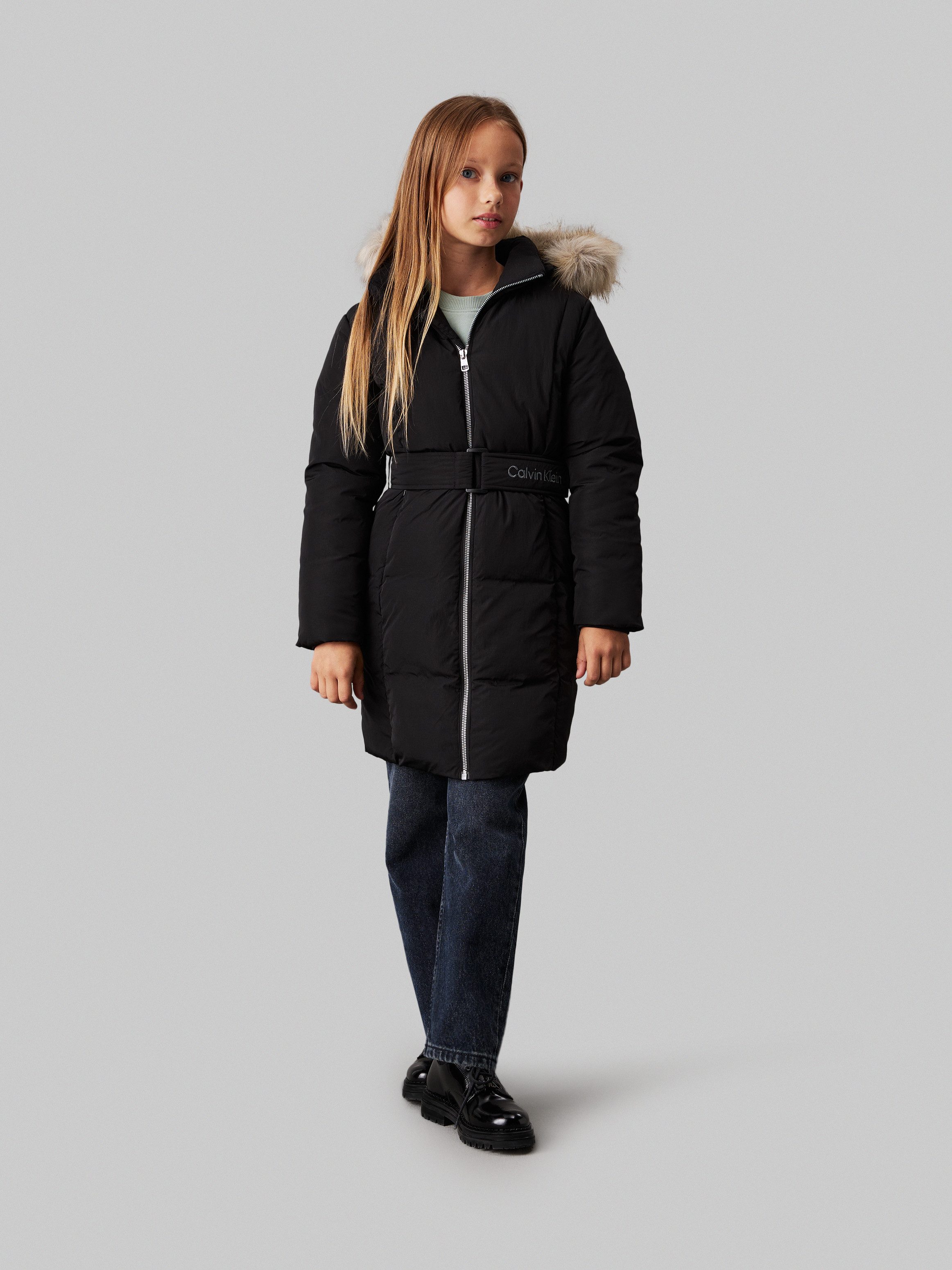 Calvin Klein Gewatteerde jas Classic Belted Fur Coat voor kinderen tot 16 jaar en met logo-opdruk