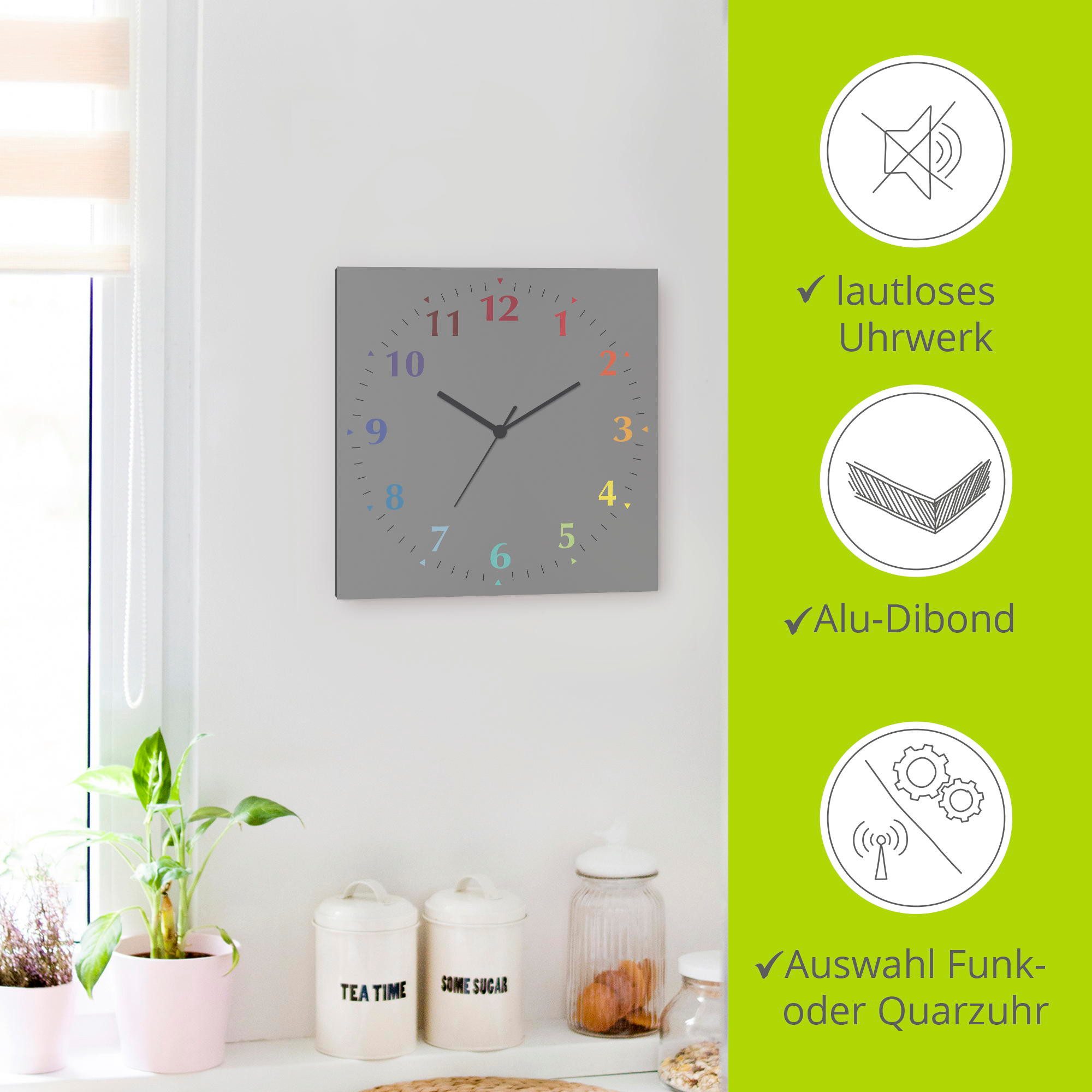 Artland Wandklok Uni trendkleuren optioneel verkrijgbaar met kwarts- of radiografisch uurwerk, geruisloos zonder tikkend geluid