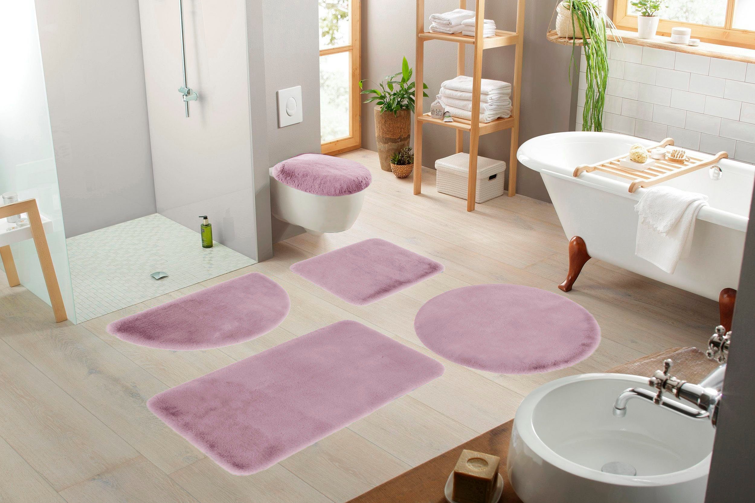 my home Badmat Rabbit badmatten, badmat, badkamer tapijt Konijnenbont-gevoel, badmat, rechthoekig, rond & als 3-delige set