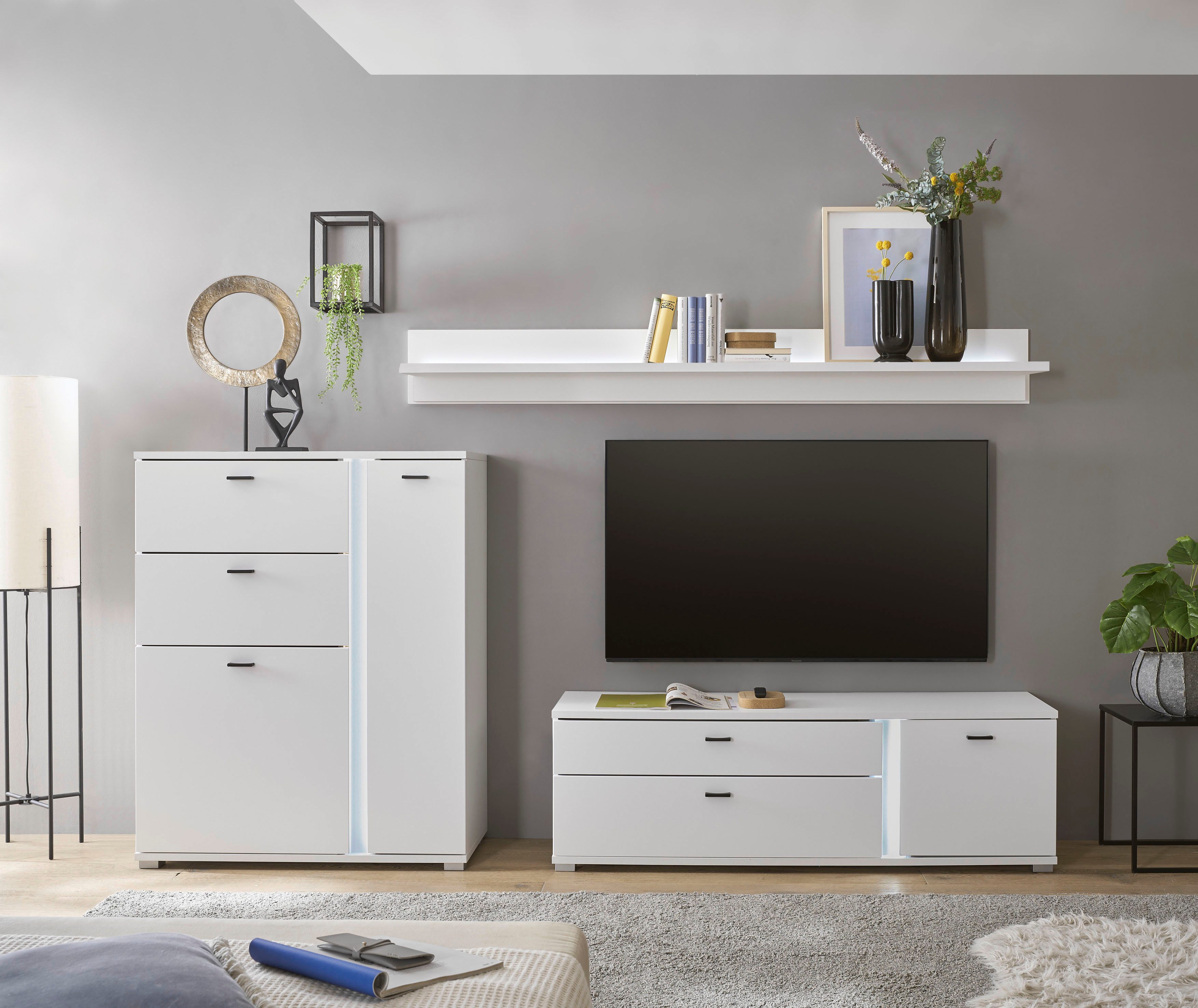 INOSIGN Wandmeubel Long Island in moderne trendkleur, inclusief verticale verlichting, breedte 260 cm (set, 3-delig)