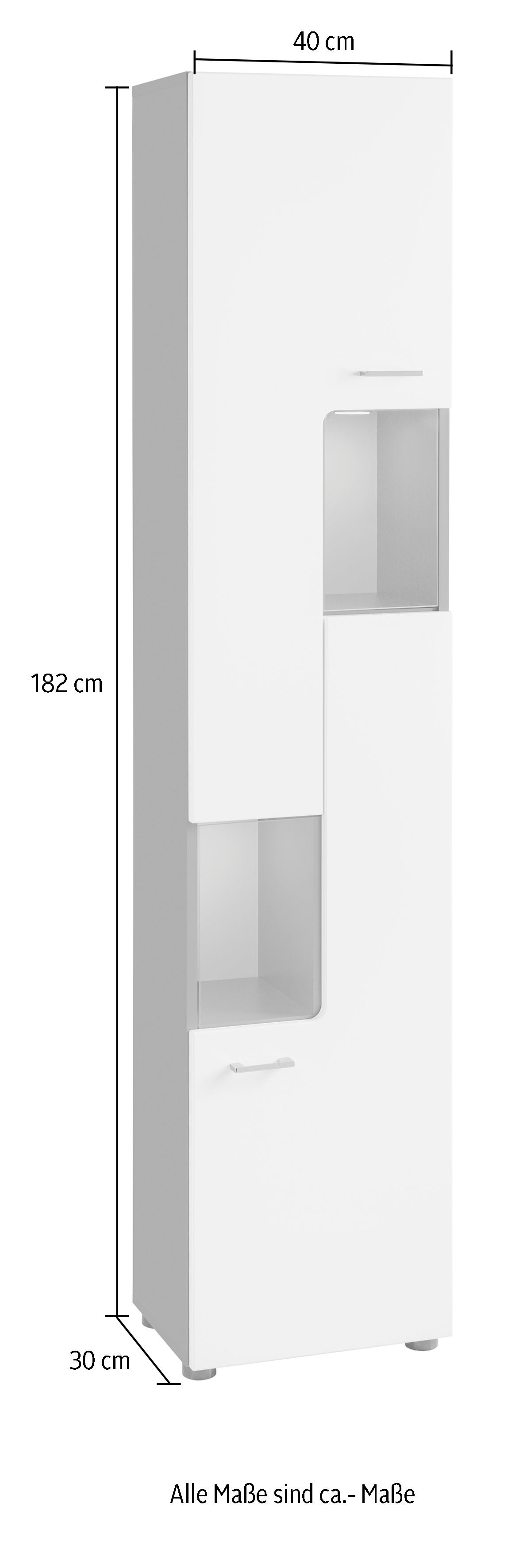 welltime Hoge kast TIAS Badkamerskast met 2 open vakken - Badkast in hoogglans wit