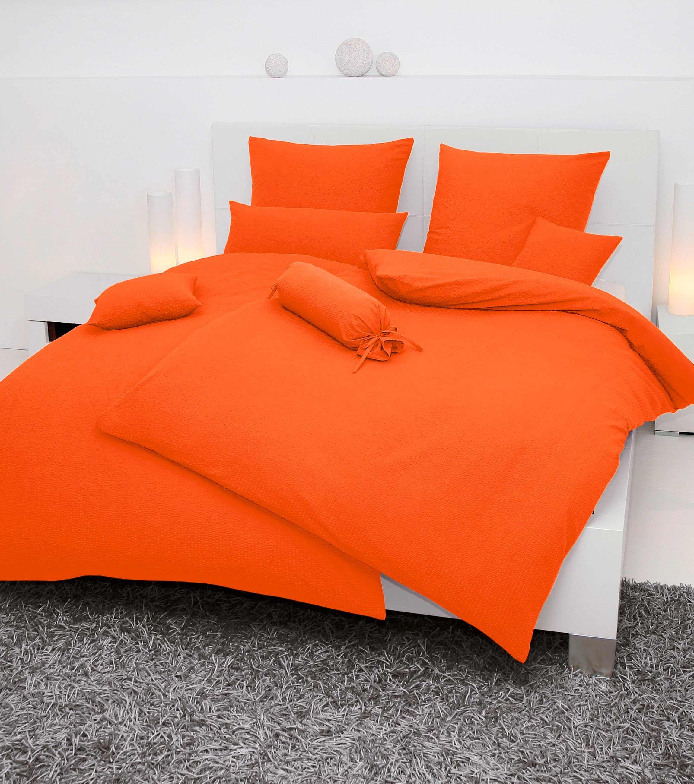 Janine Overtrekset PIANO 0125 met rits, 100% katoen, met geweldige structuur, premium dekbedovertrekken maat 1x 240x220 cm oranje
