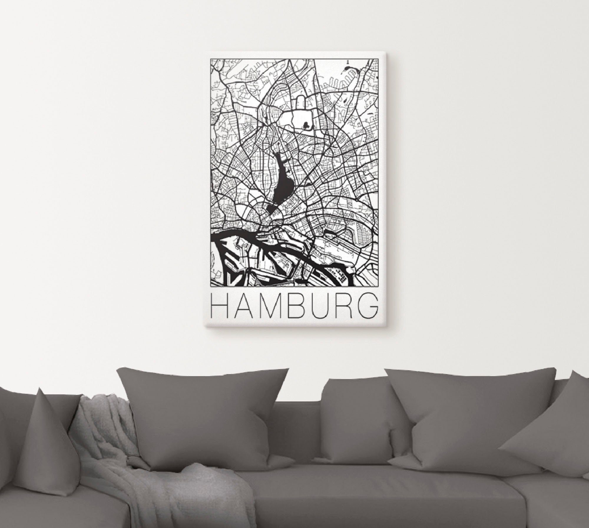 Artland Artprint Retro kaart Hamburg Duitsland als artprint op linnen, poster in verschillende formaten maten