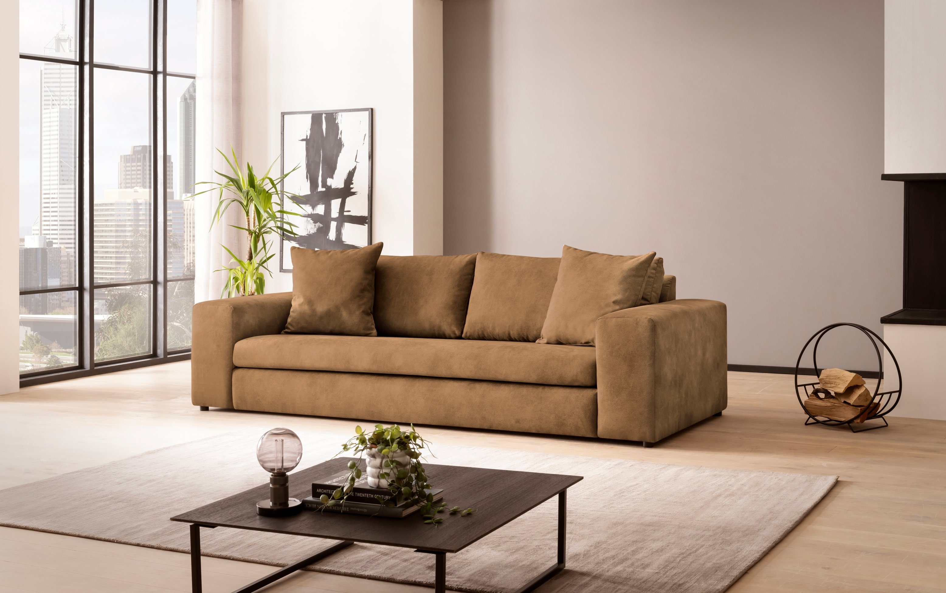andas 3-zitsbank SLEETLAND XXL in fluweel of vintage lederlook