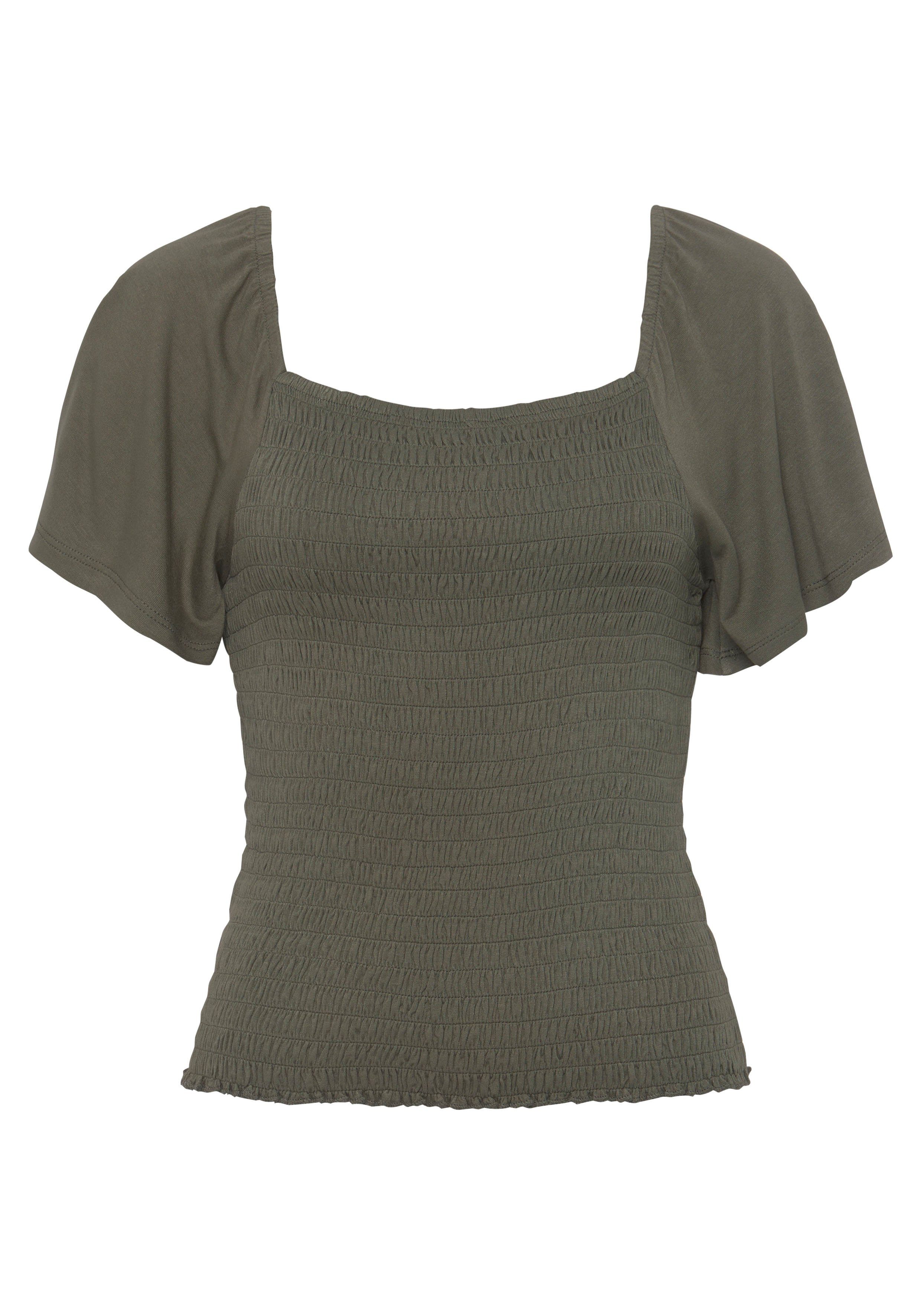 Buffalo Shirt met korte mouwen met volants bij de mouwen, blouseshirt, nauwsluitend, elastische stof