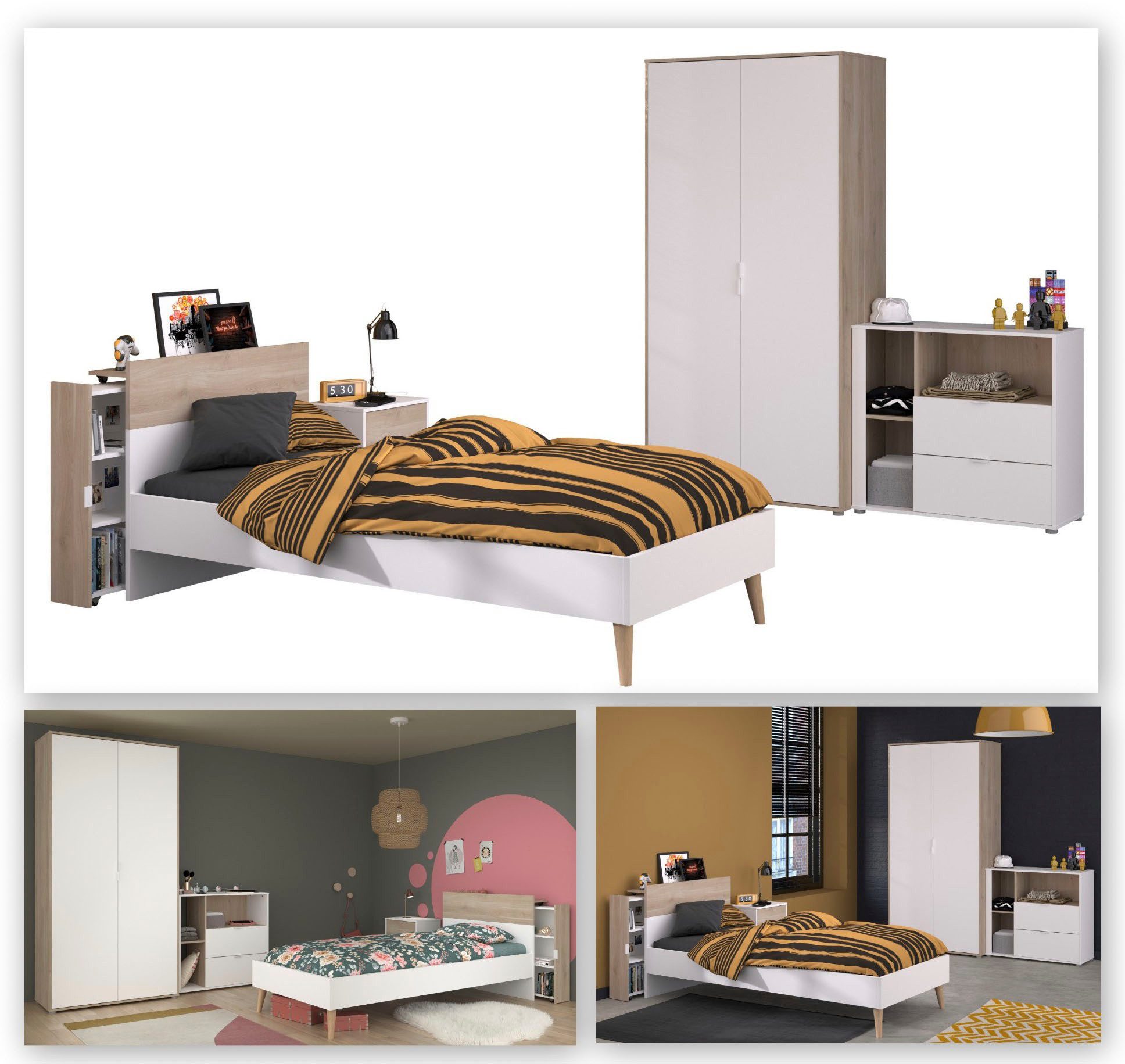 Parisot Tienerkamerset Aalborg 2 uittrekbaar rek aan het bed, veel opbergruimte, mooie uitstraling (set, 4-delig)