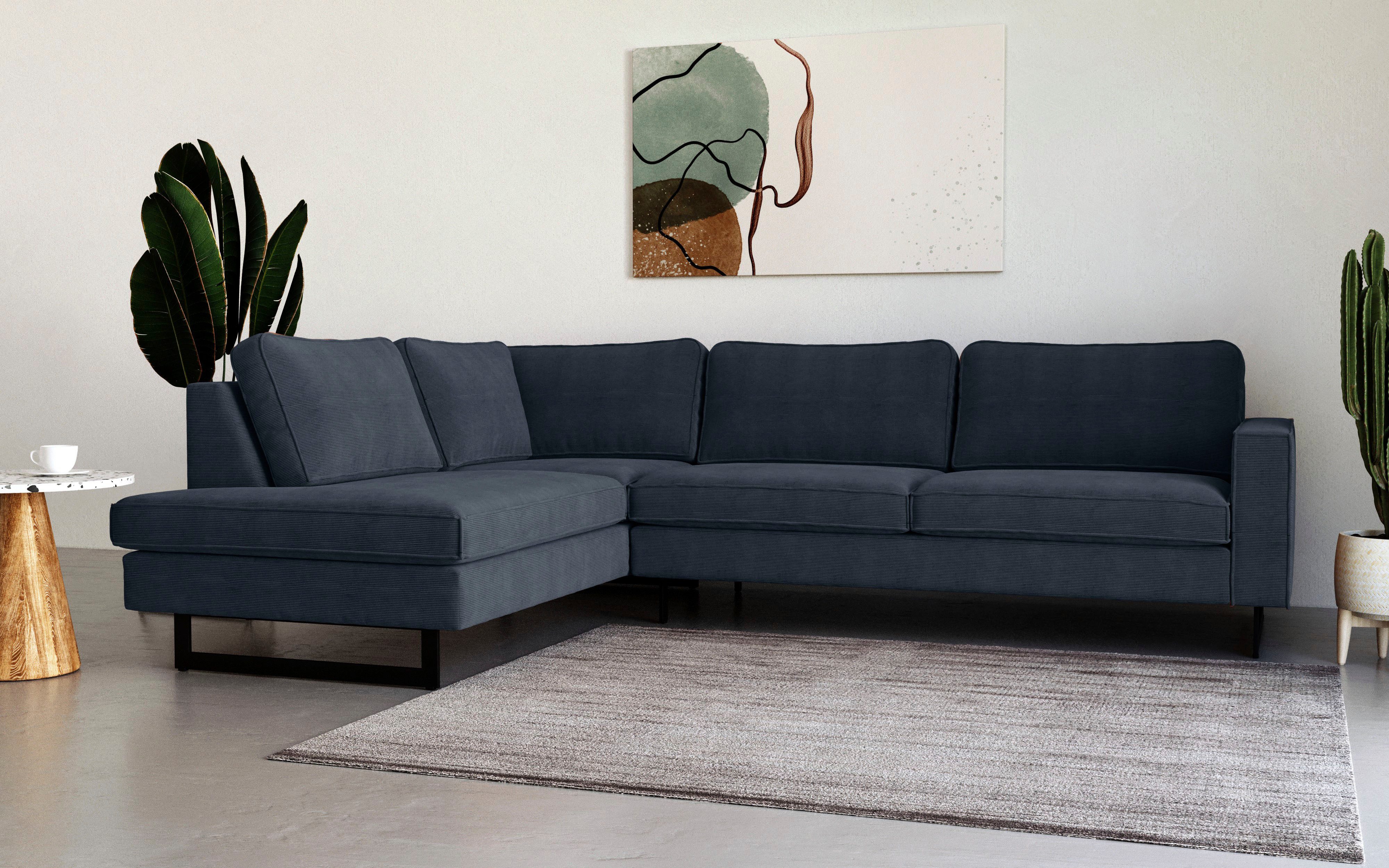 Places of Style Hoekbank Pinto, 290 cm, ottomaan links/rechts Cord, fijncord, luxe-microvezel leer en chenille blauw, hoekbanken, Ottomane links