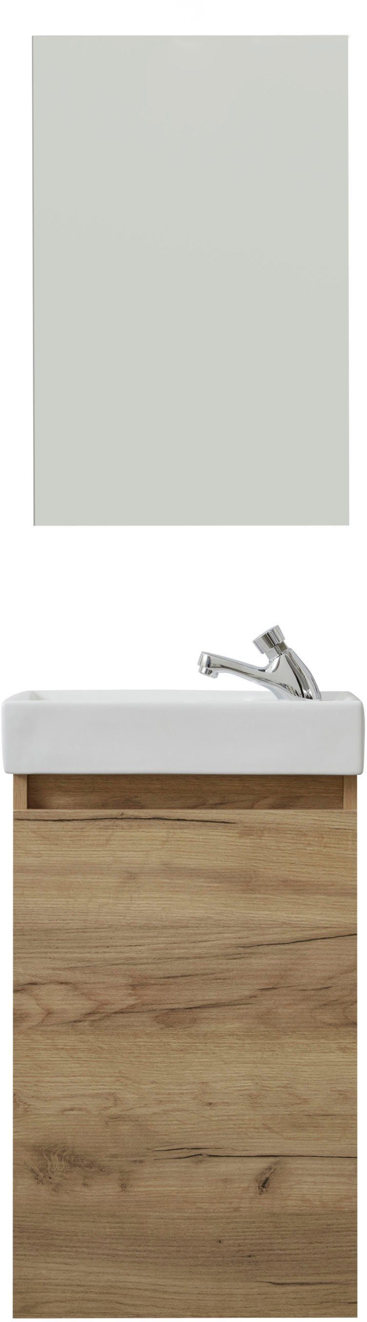welltime Badkamerserie Oslo 2-delig, badkamerkast gastentoilet wastafelmeubel set Wastafelonderkast met wasbak en spiegel breedte 40 cm, gastenwastafel (complete set, 3 stuks)