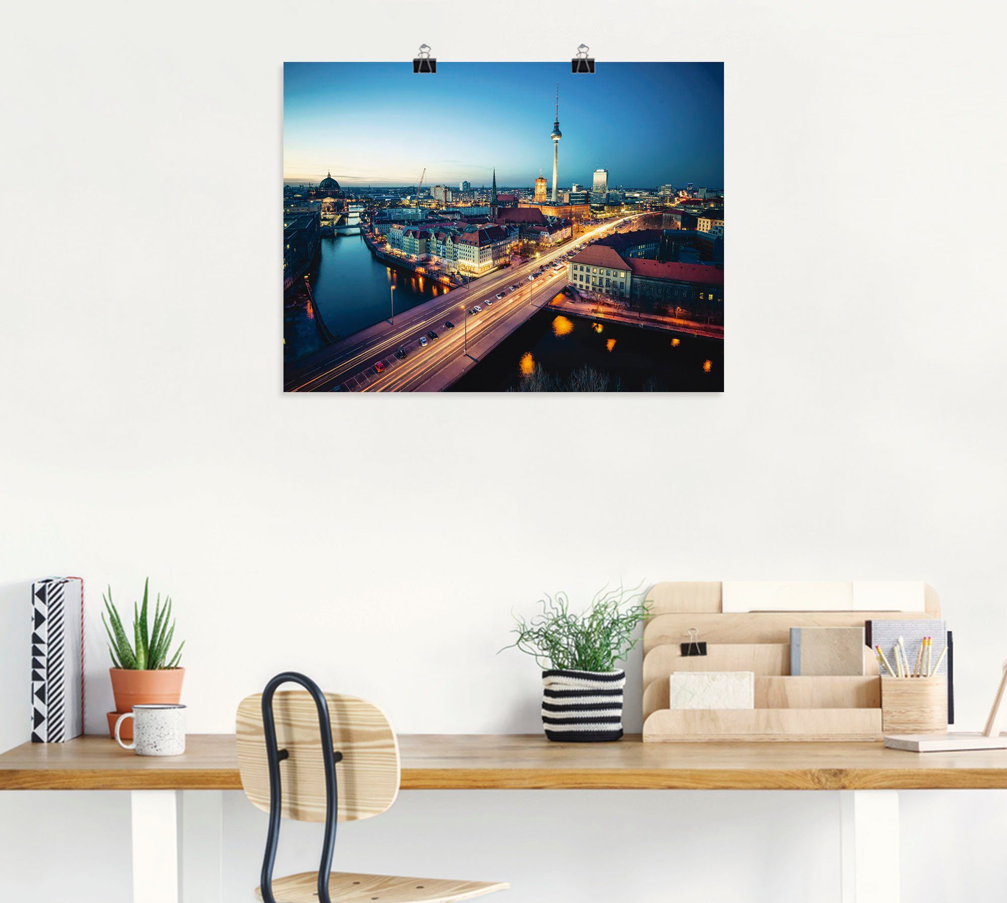 Artland Artprint Berlijn Cityscape ‘s avonds als artprint op linnen, poster in verschillende formaten maten