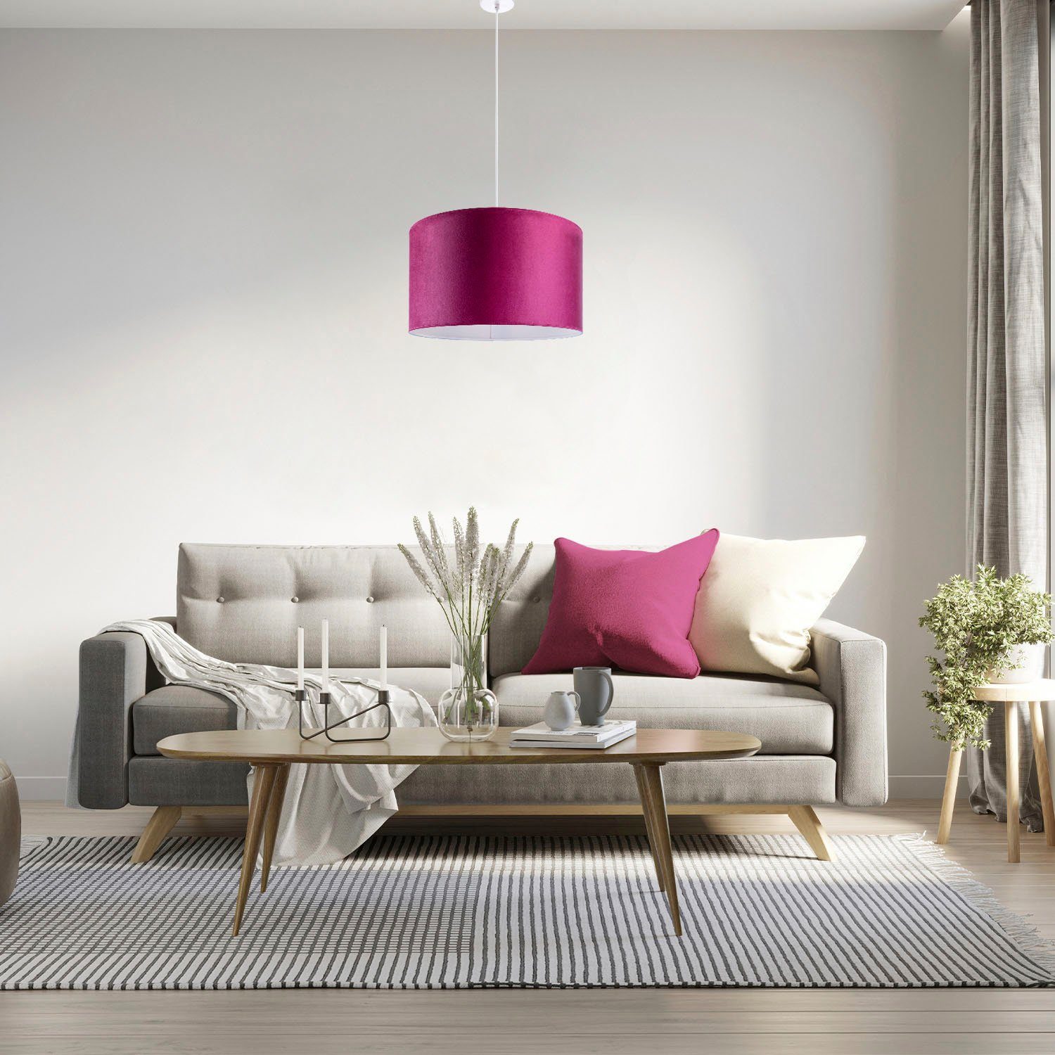Paco Home Hanglamp Hugo uni Color Woonkamer lampenkap van velours uni-kleuren decoratie E27 kabel 1,5m