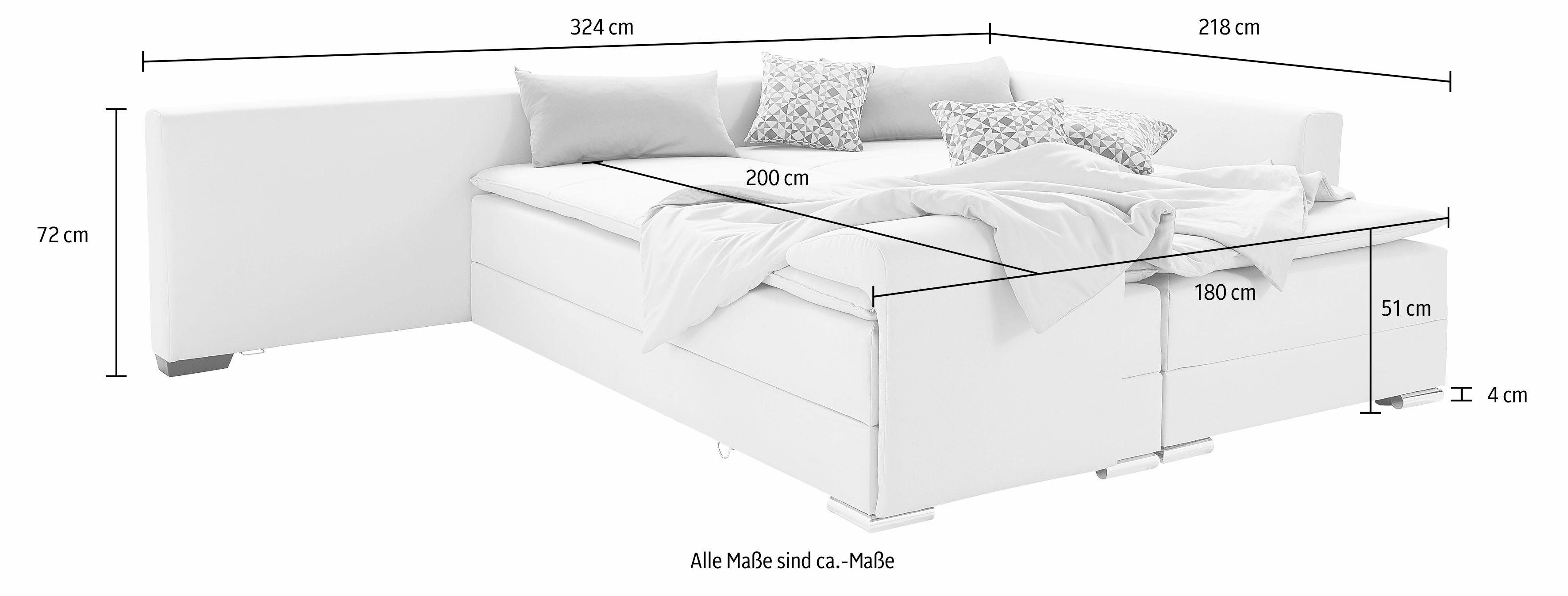 INOSIGN Hoekbank Night & Day L-vorm met permanente slaapfunctie met armleuning met boxspring-bedfunctie 180x200 cm en opberglade, doorlopend slaper!
