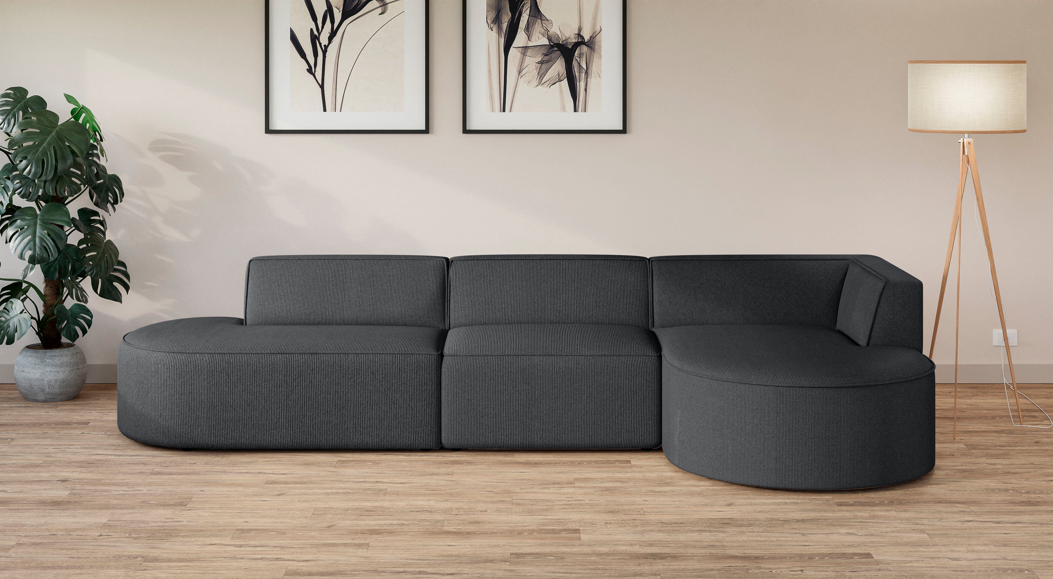 andas Hoekbank EIVIND designerbank met ottomane rechts/links, B/D/H: 343/159/72 cm