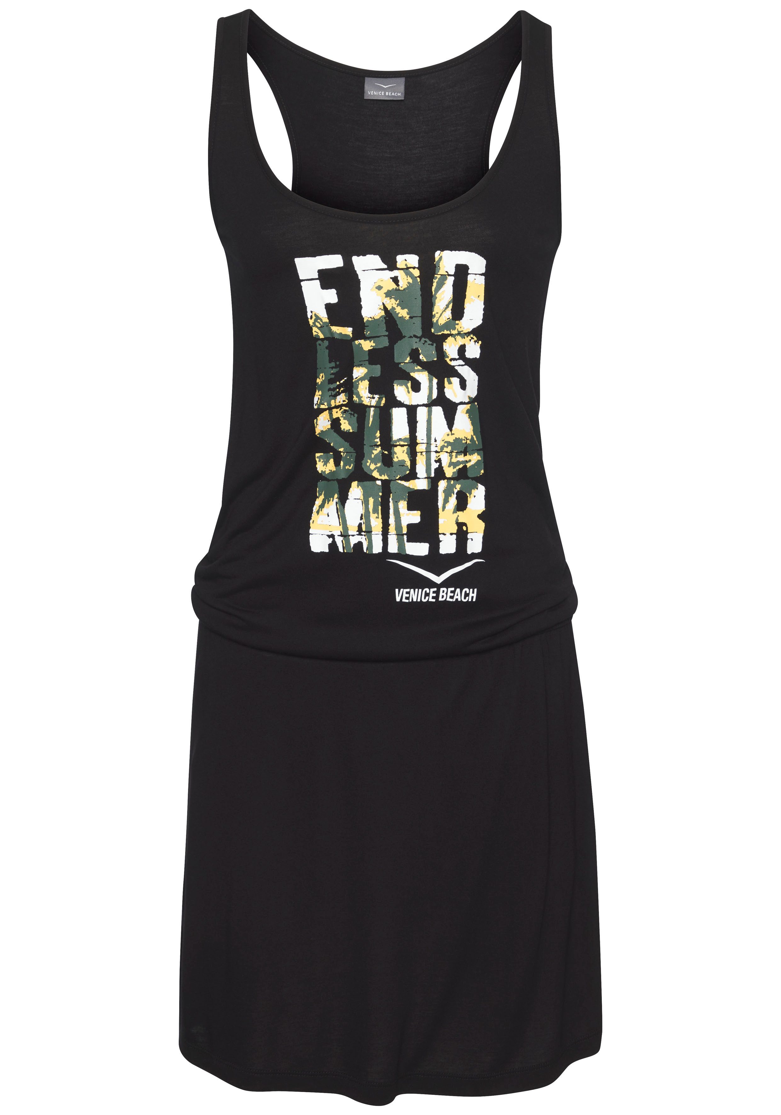 Venice Beach Strandjurk met frontprint, losse longsleeve van jersey, zomerjurk