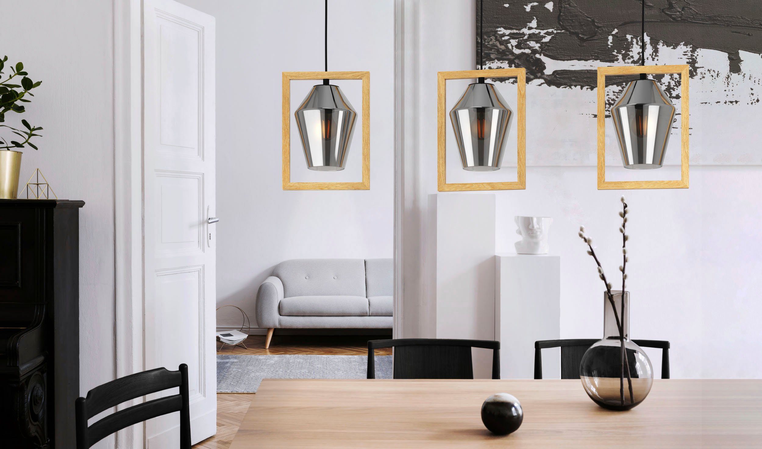 EGLO Hanglamp VIGLIONI Hanglamp in zwart en bruin van staal, hout - excl. E27 - 40W (1 stuk)