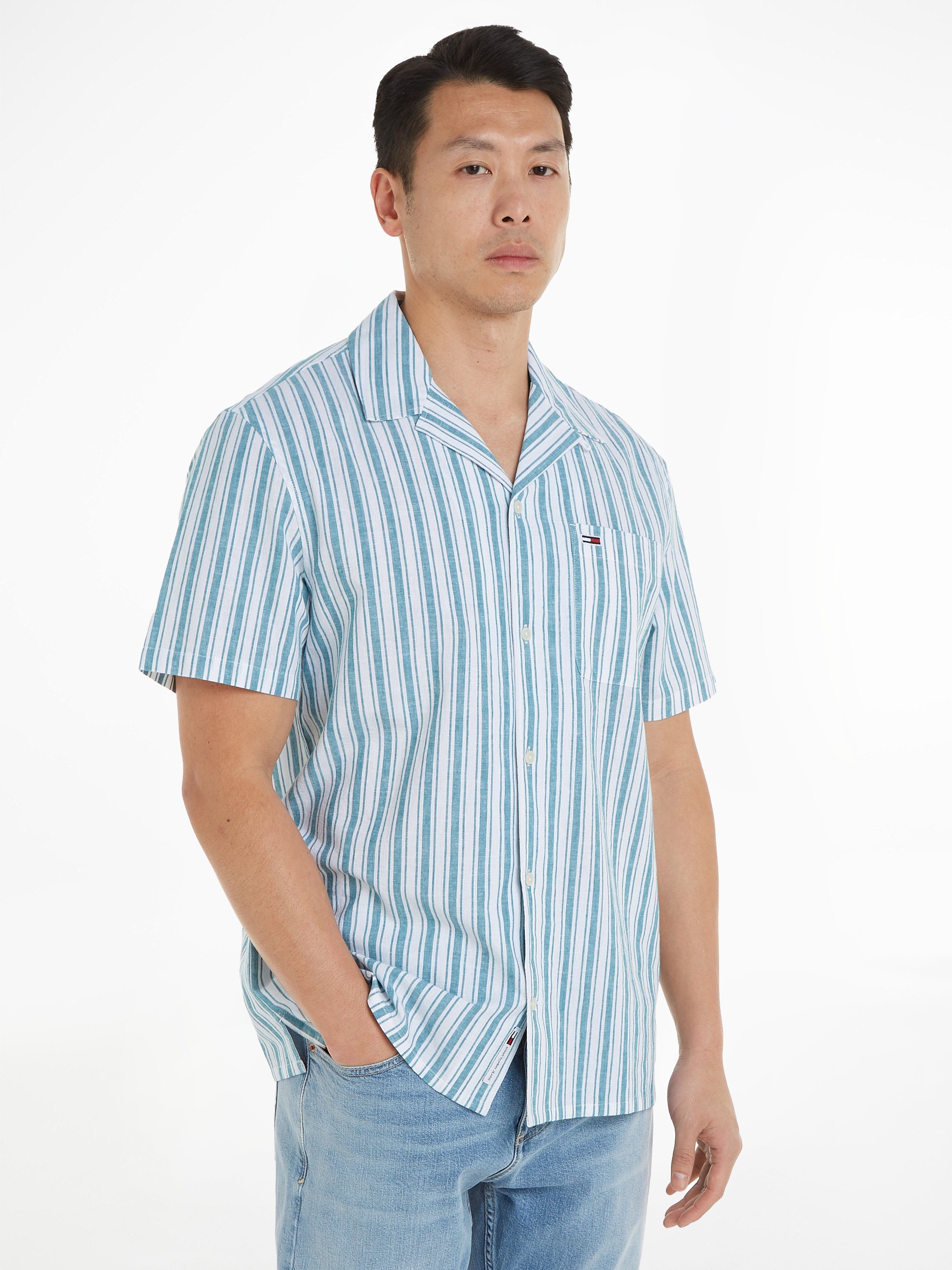 TOMMY JEANS Overhemd met korte mouwen TJM STRIPE LINEN SS SHIRT EXT