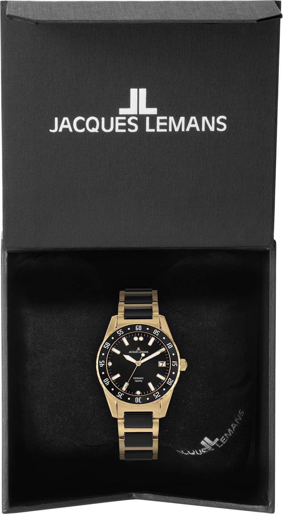 Jacques Lemans Keramisch horloge Liverpool, 42-12G Quartz horloge, armbandhorloge, dameshorloge, datum, roestvrijstalen band, keramiek