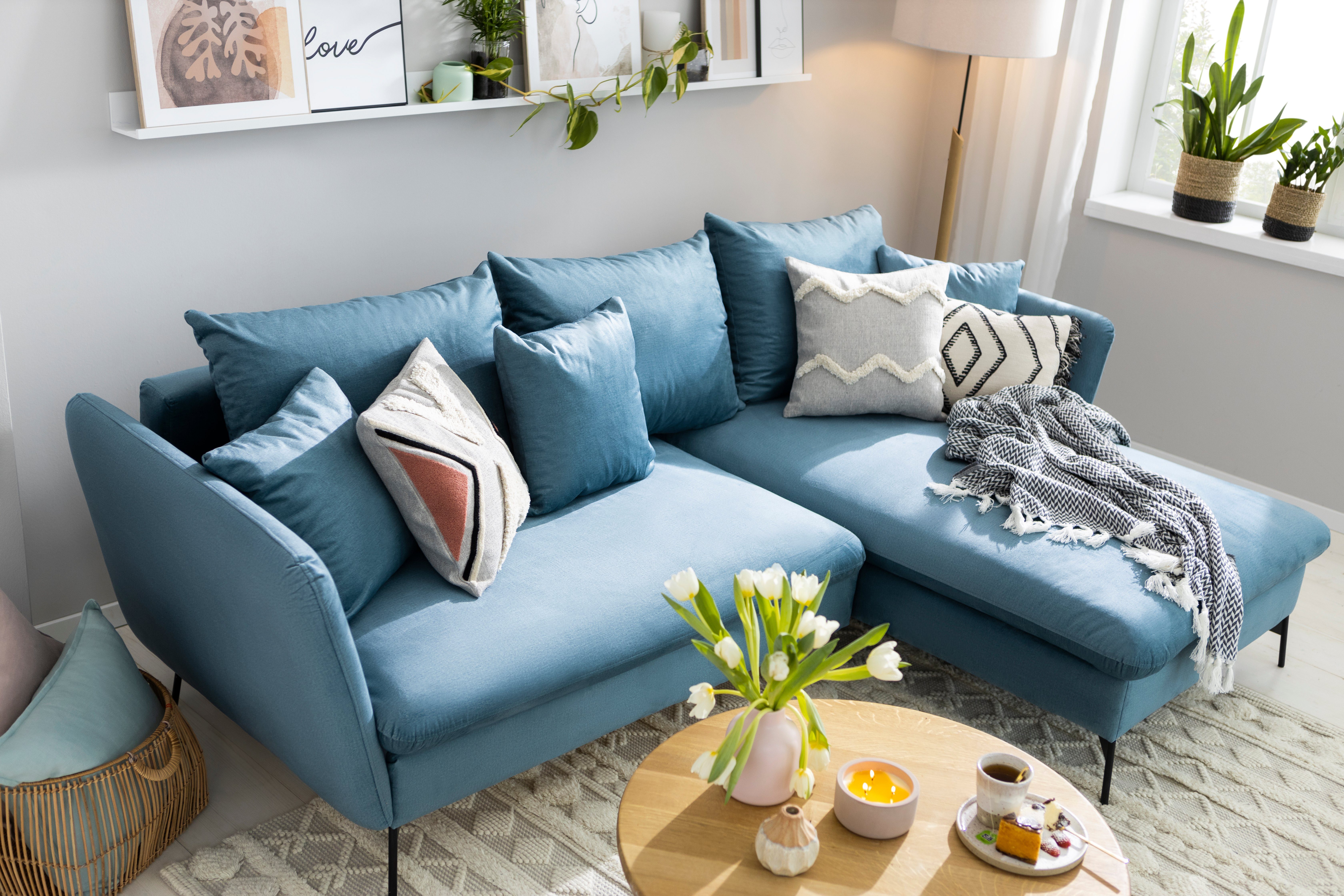 andas Hoekbank LIVORNO,258 cm, L-model, Slaapfunctie en bedlade (139/224 cm), fluweel, structuur, geweven stof