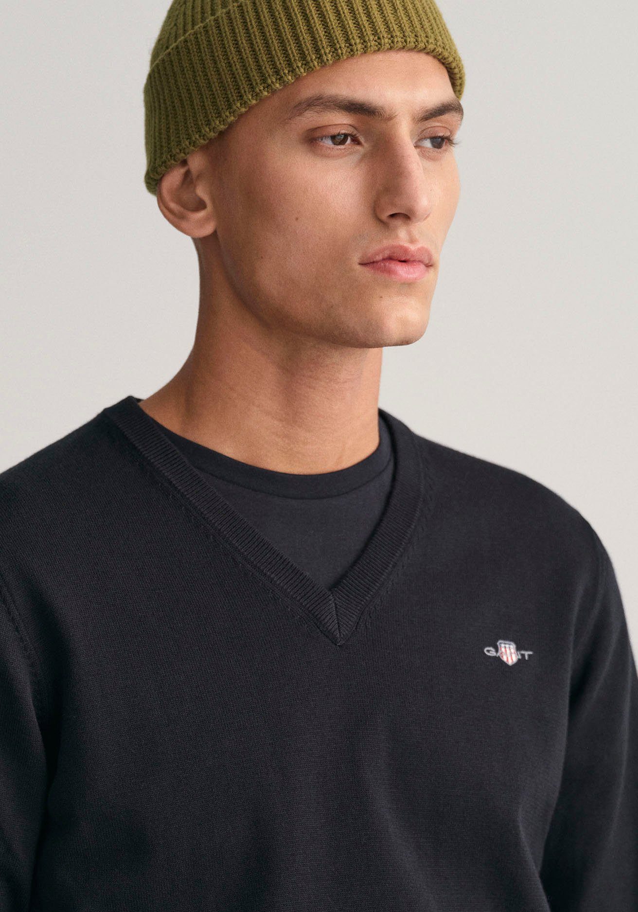Gant Trui met V-hals CLASSIC COTTON V-NECK Premium brei jersey van zacht 100% katoen, overgangs trui