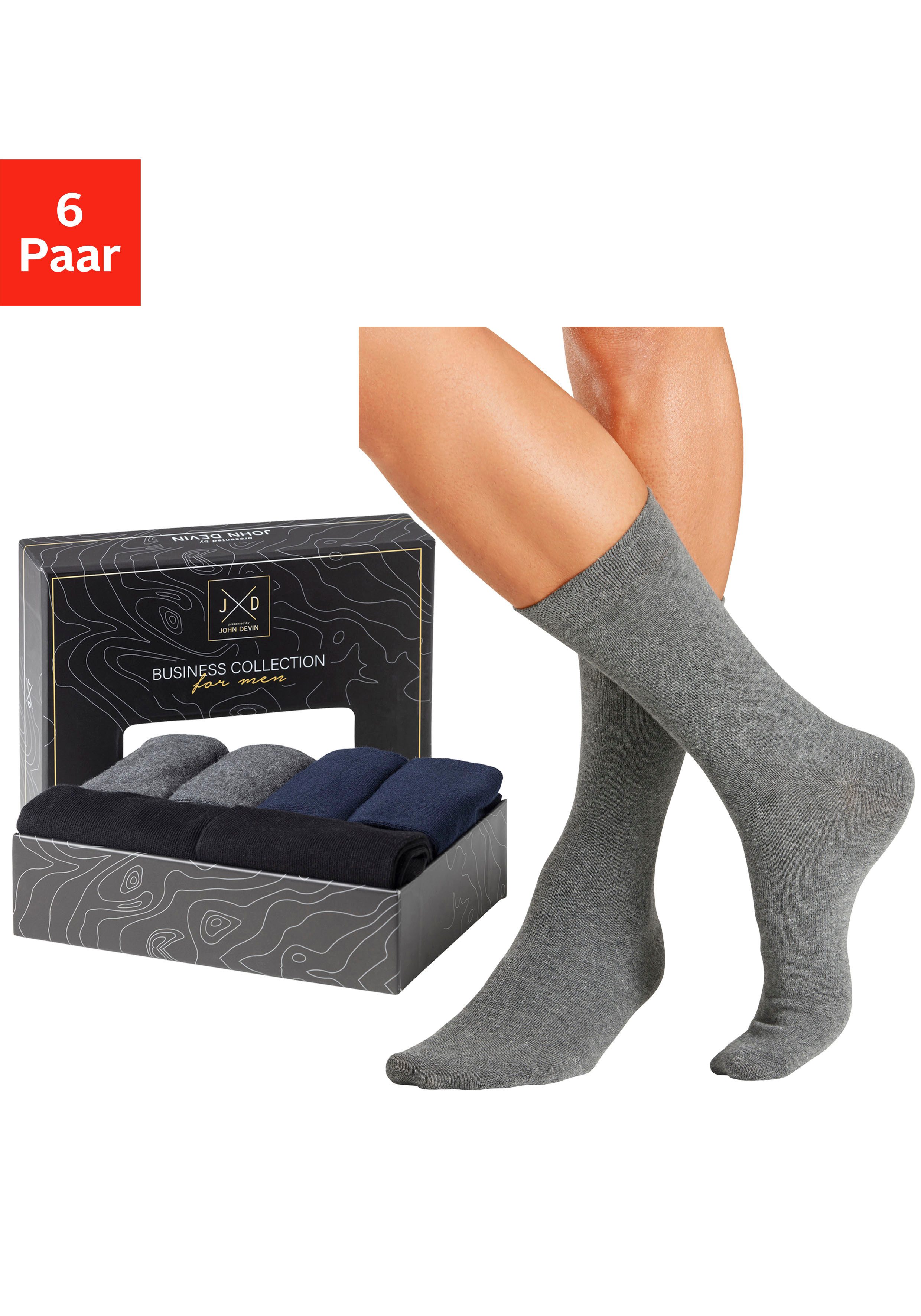 John Devin Business-sokken lange vorm, waardevol verpakt in doos (set, 6 paar) heren sokken maat 47-48 multicolor
