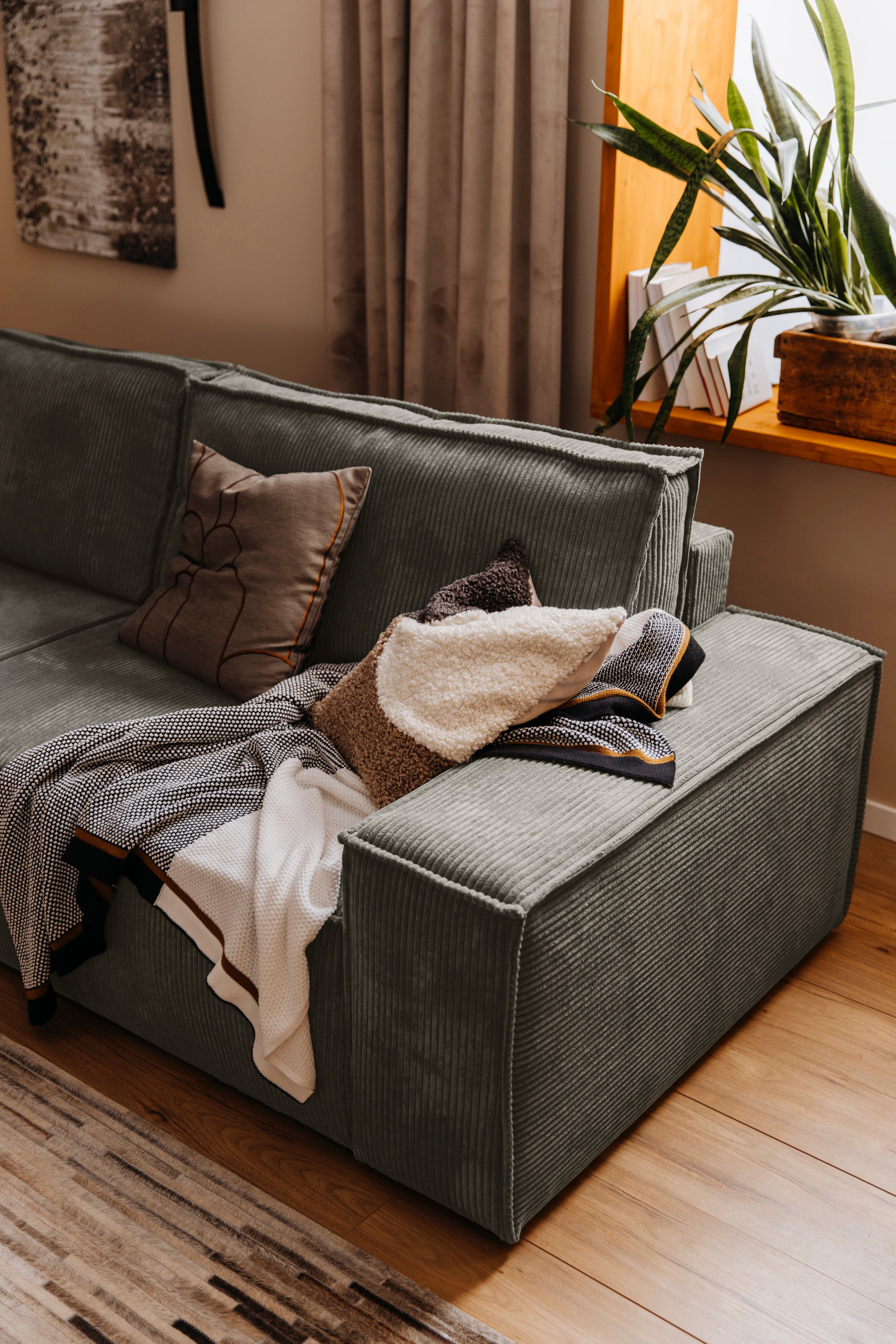 Home affaire 3-zitsbank SHERWOOD slaapbank (257 cm) ribfluweel, velours, vintage lederlook